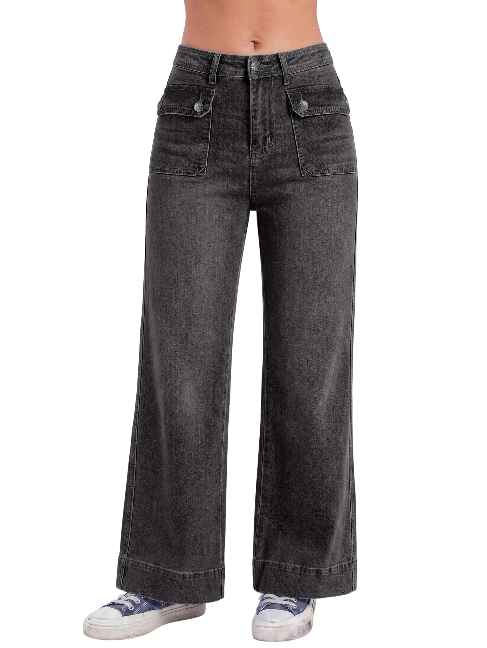 EMMIOL Women's 2026 Wide Leg Jeans Distress High Waist Stretchy Baggy Denim Pants Trousers Clothing