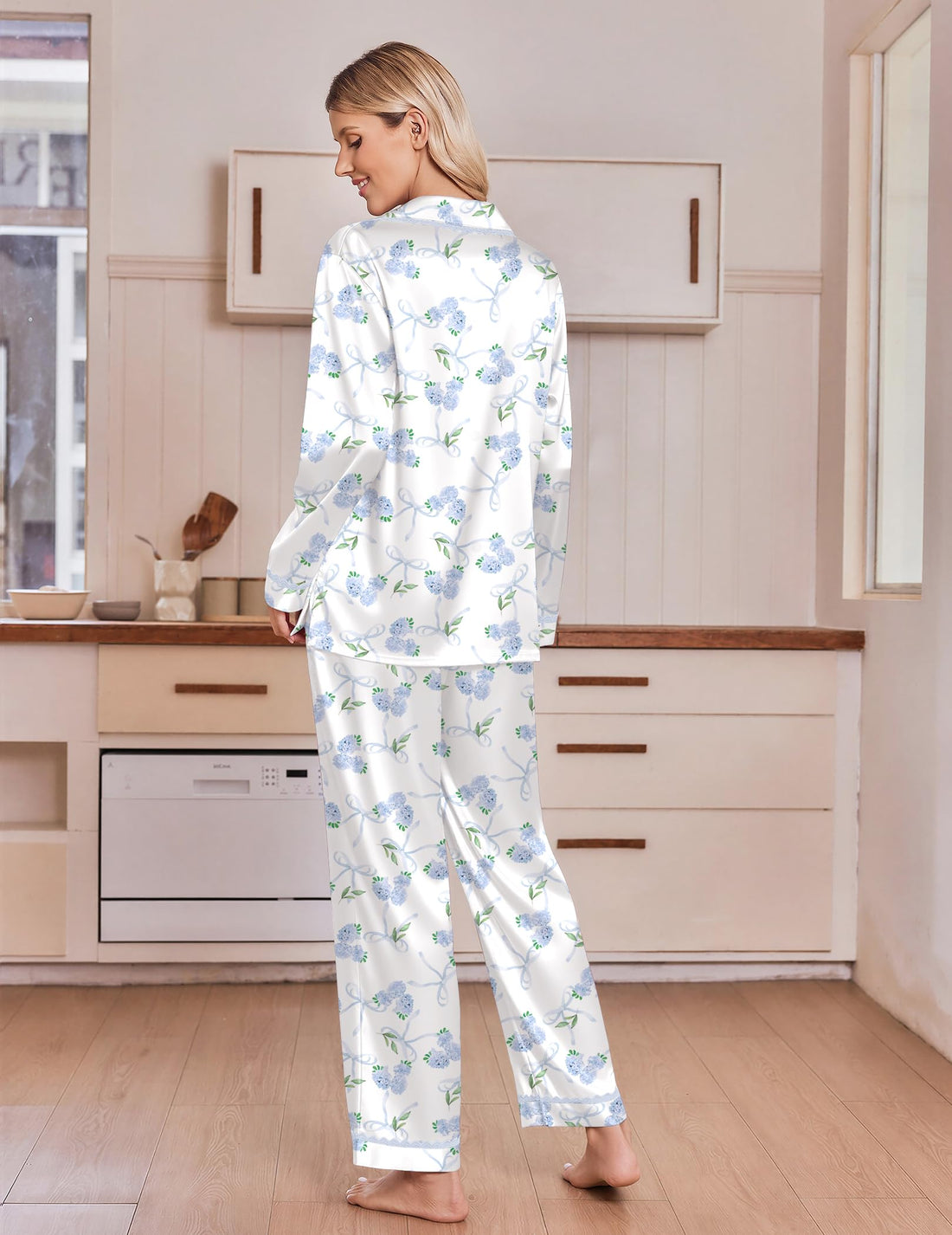 Ekouaer Satin Pajamas for Women Set 2 Piece Silk Pjs Long Sleeve Lounge Set