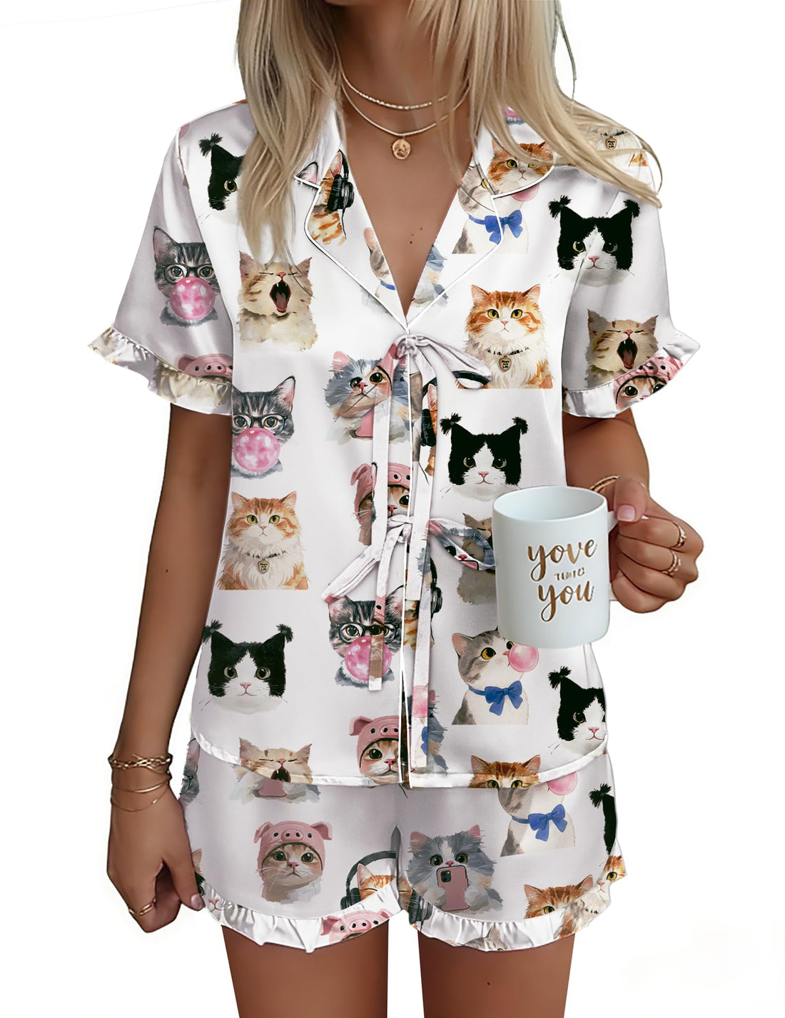 Ekouaer Satin Pajama for Women Short Sleeve Silky Pj Short Sets Lounge Set