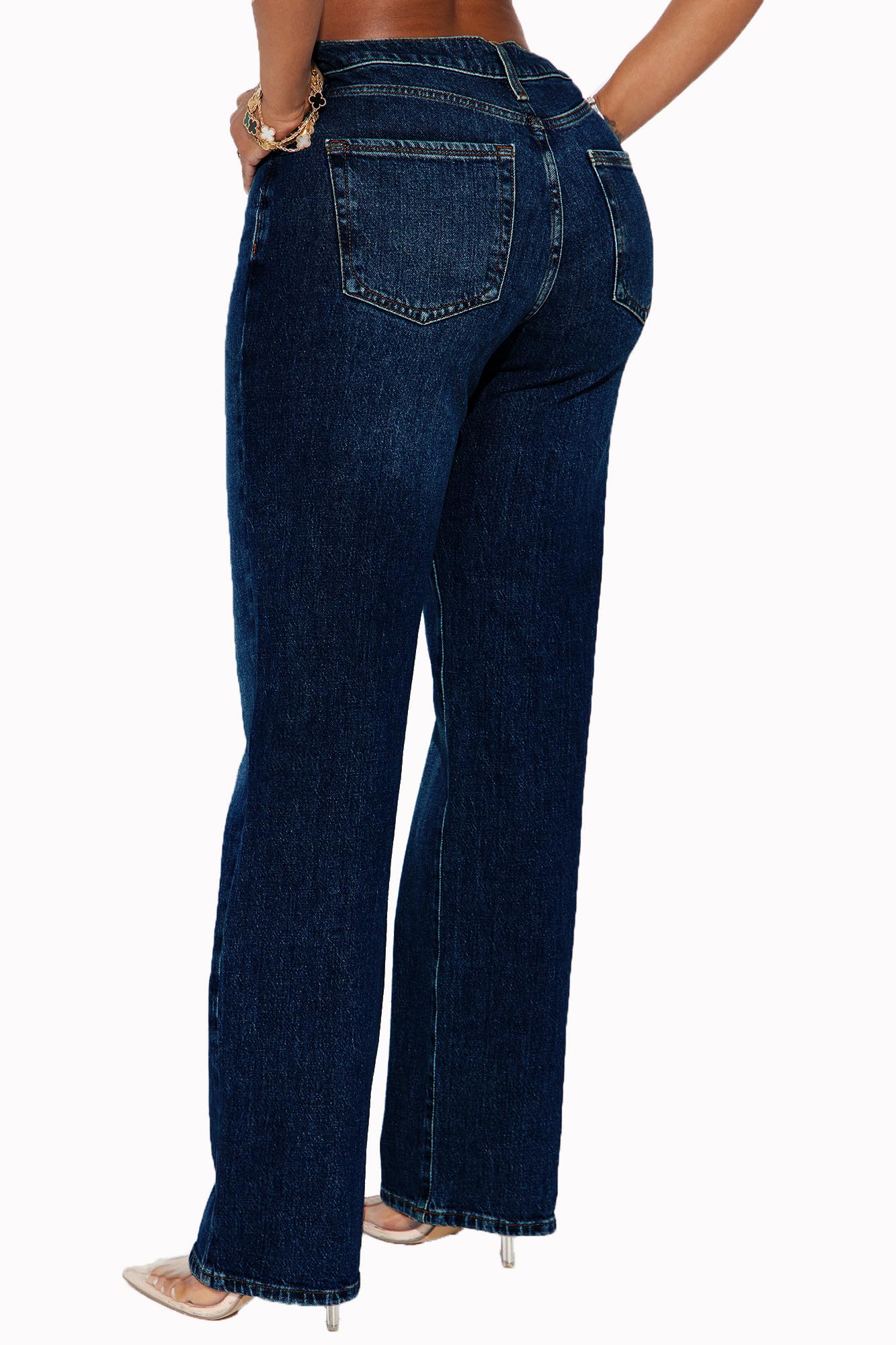BessCops Straight Leg Jeans for Women High Waisted Wide Leg Stretchy Loose Denim Pants