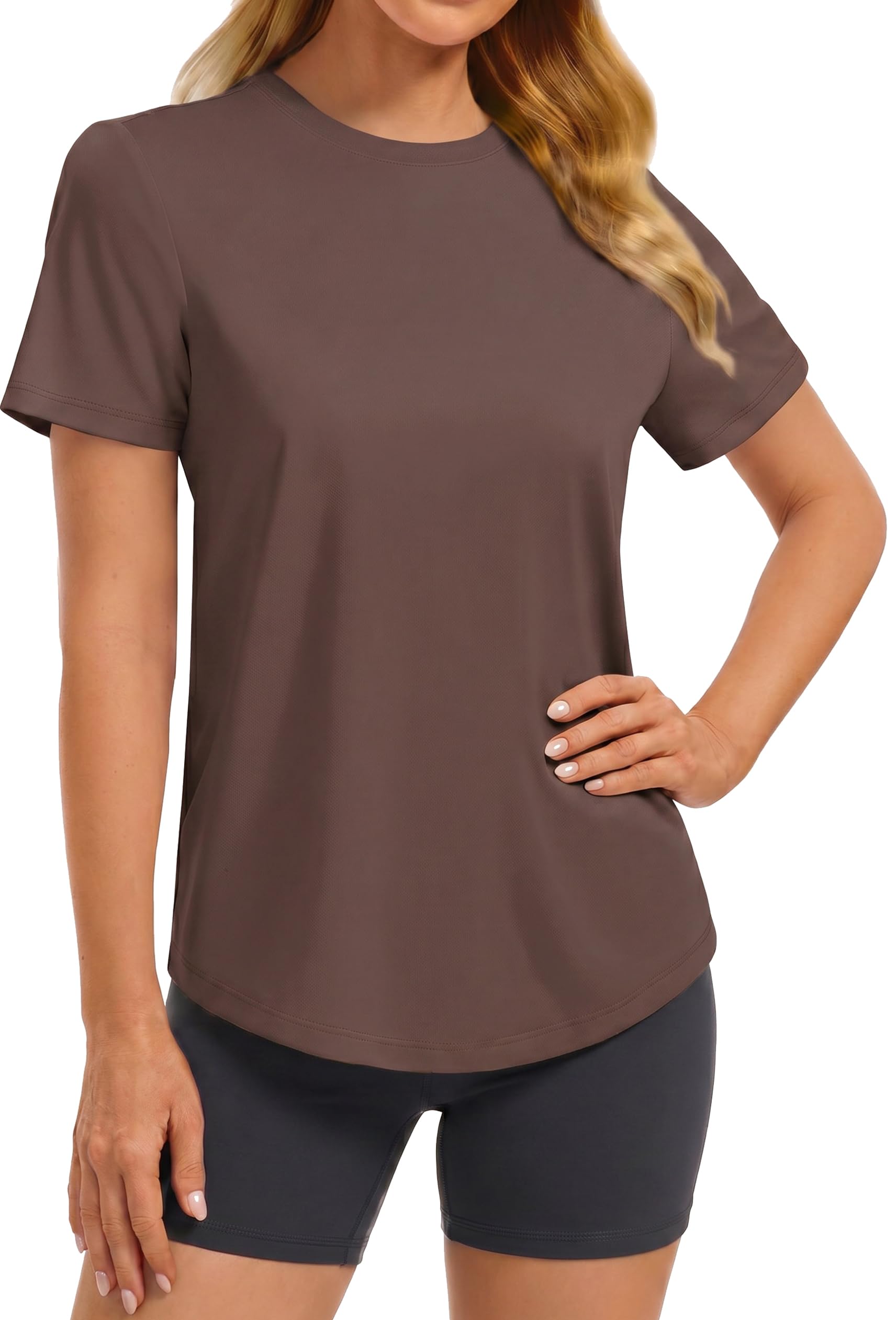 PINSPARK Soft Workout Tops for Women UPF 50+ Sun Protection Shirt Quick Dry Athletic Running Hiking Travel Basic Tee Shirts