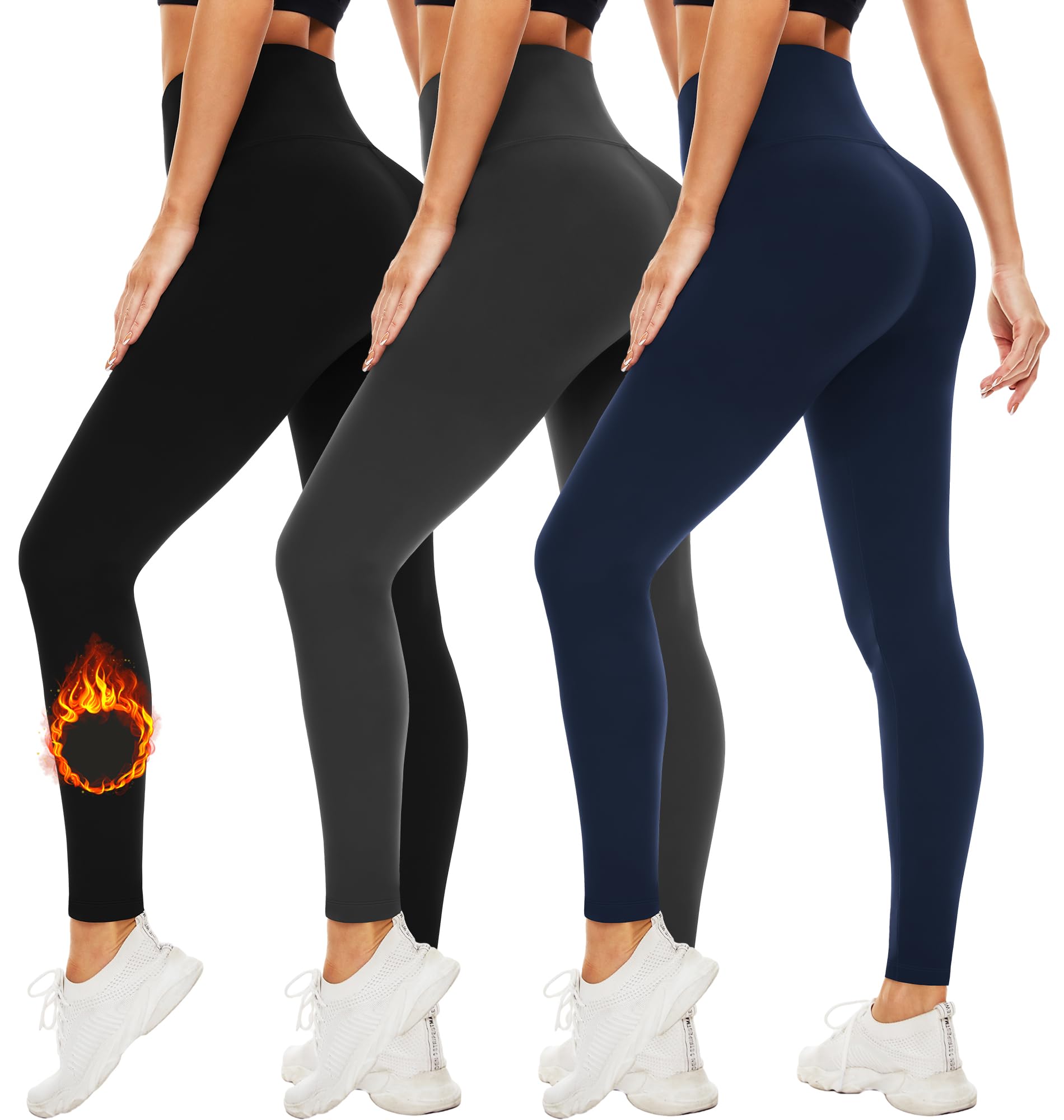 FULLSOFT 3 Pack Leggings for Women High Waisted Soft Black Yoga Pants for Workout Athletic Running Reg & Plus Size