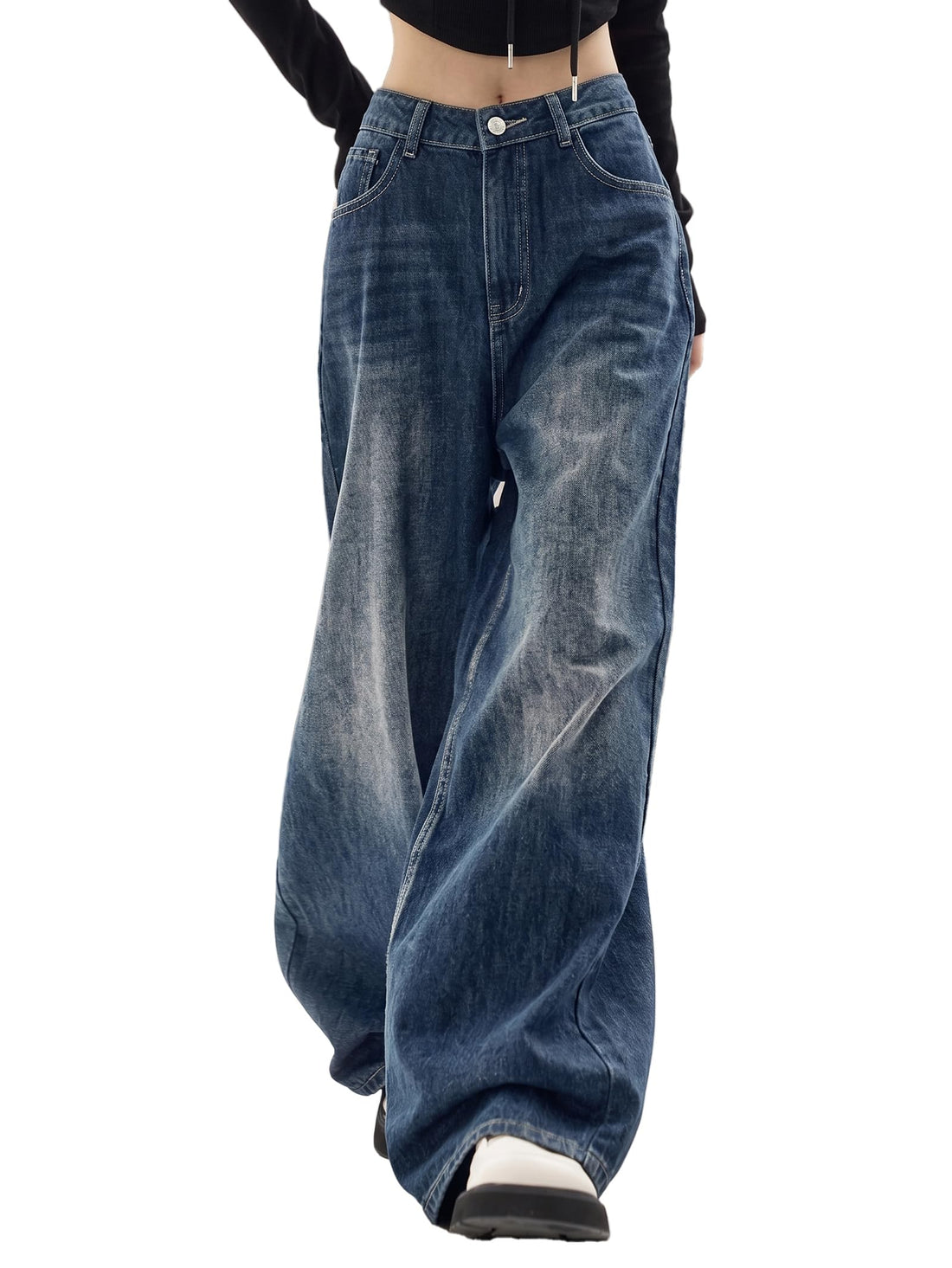 EMMIOL Women Baggy Jeans High Waist Boyfriend Streetwear Vintage Jeans Wide Leg Denim Pants