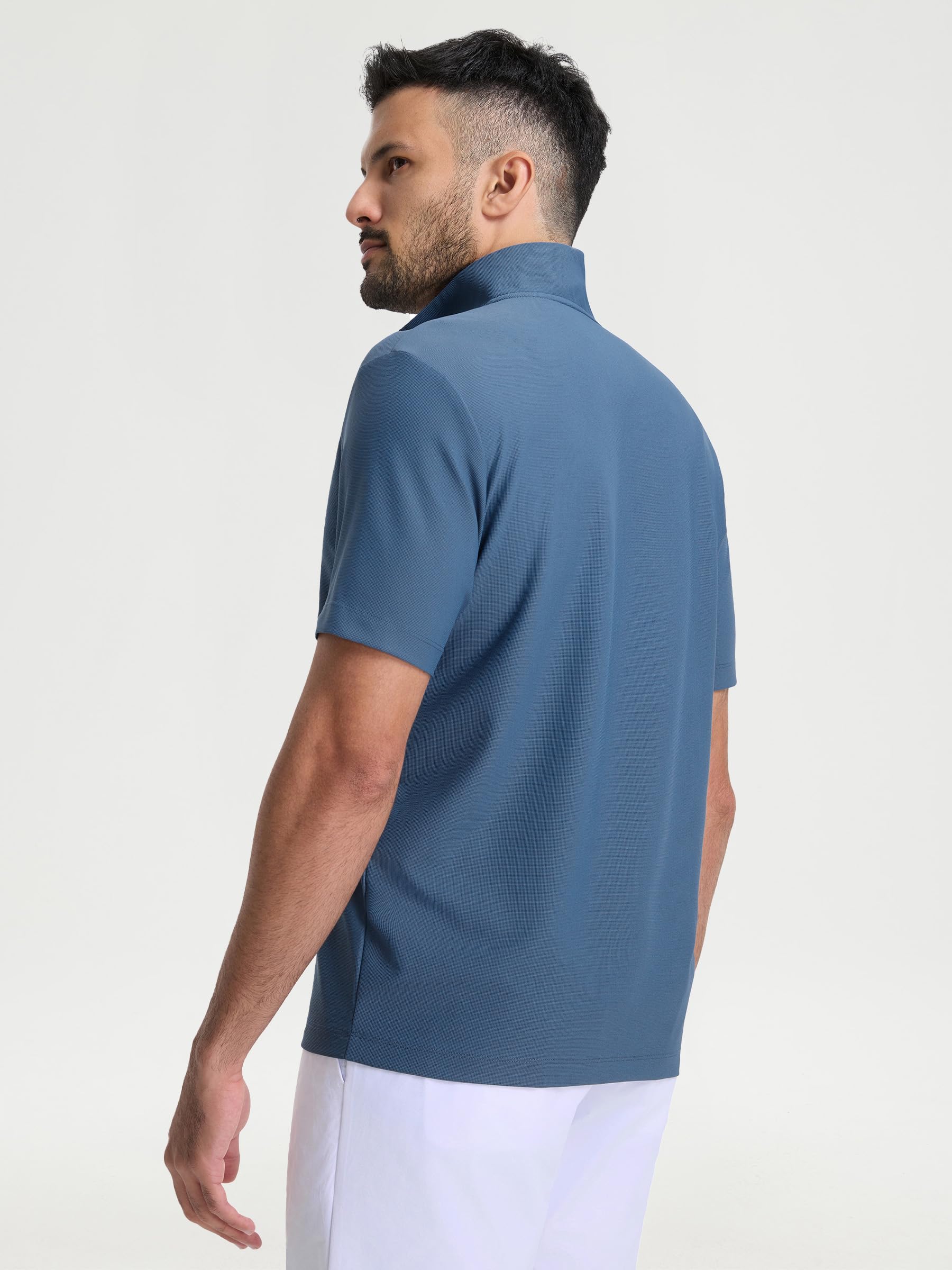 M MAELREG Golf Shirt for Men Zipper Waffle Texture Moisture Wicking Dry Fit Collared Lightweight Mens Polo Shirt Short Sleeve