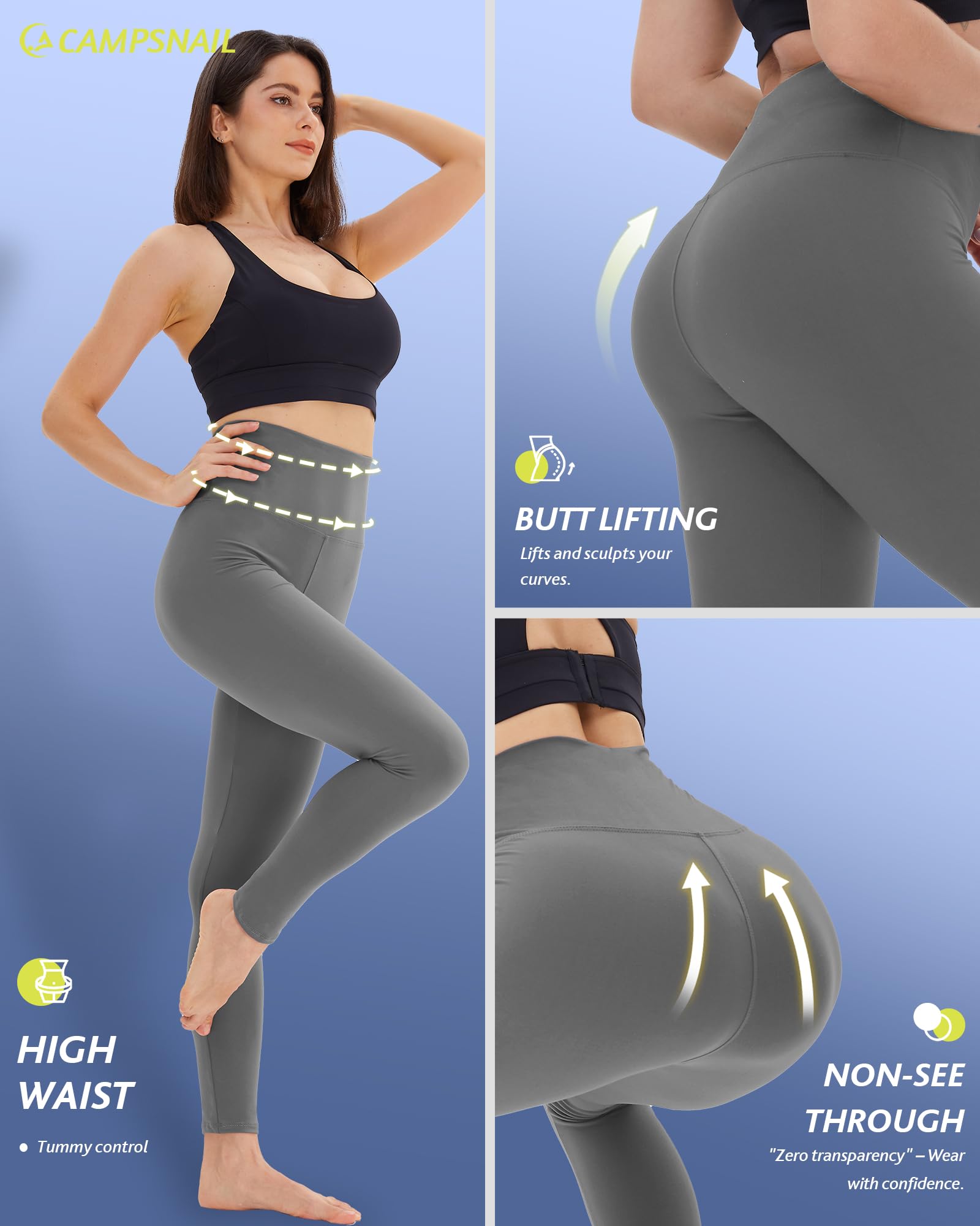 CAMPSNAIL 4 Pack Leggings for Women - High Waisted Tummy Control Yoga Pants for Workout Gym Black Leggings Plus Size Dance