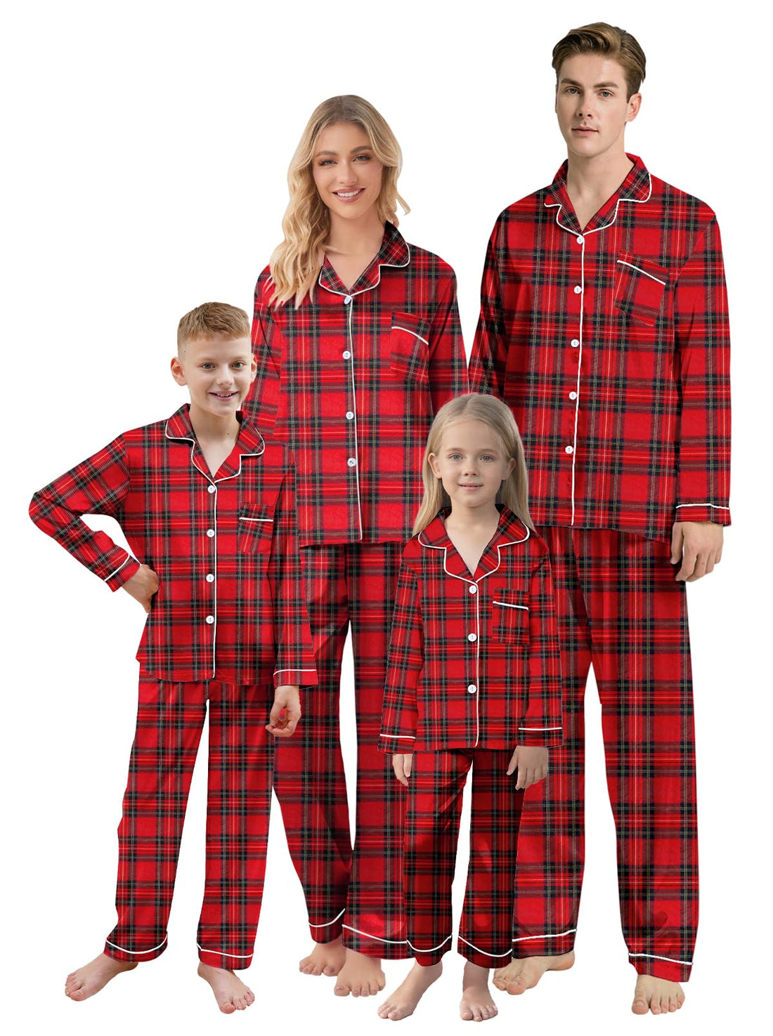 QZH.DUAO Christmas Family Pajamas Matching Sets Silk Satin Long Sleeve Pj Set Sleepwear