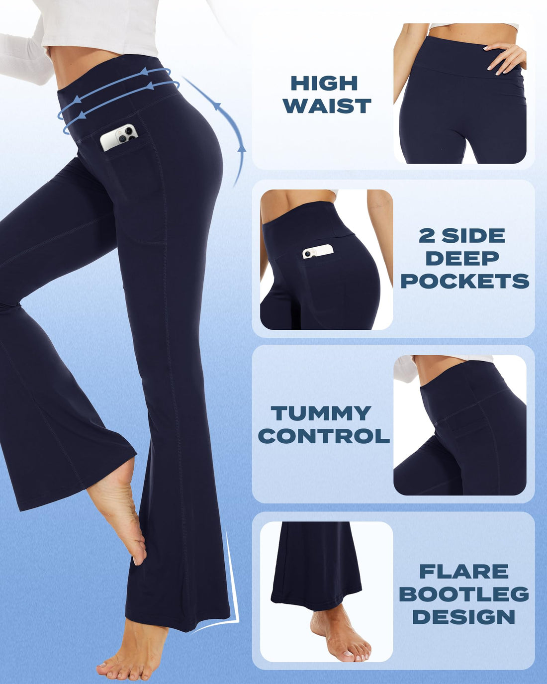 Sundwudu Black Flare Yoga Pants for Women - Soft High Waist Bootcut Leggings Tall & Long Bootleg Pants for Women