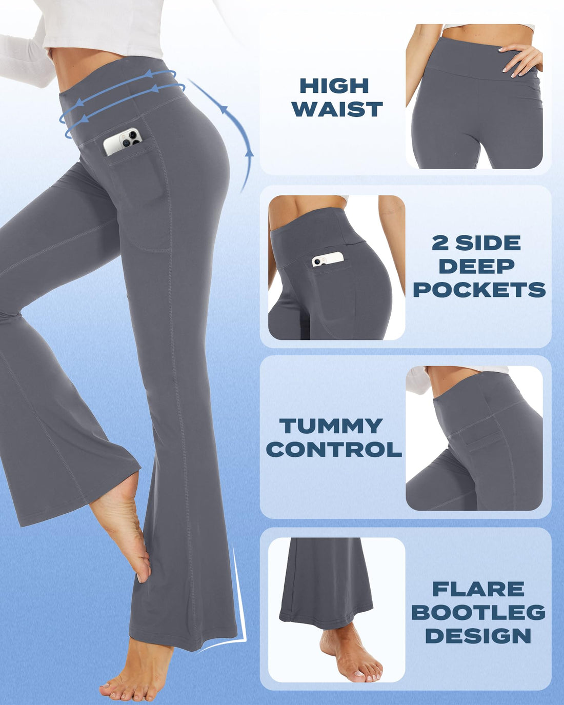Sundwudu Black Flare Yoga Pants for Women - Soft High Waist Bootcut Leggings Tall & Long Bootleg Pants for Women