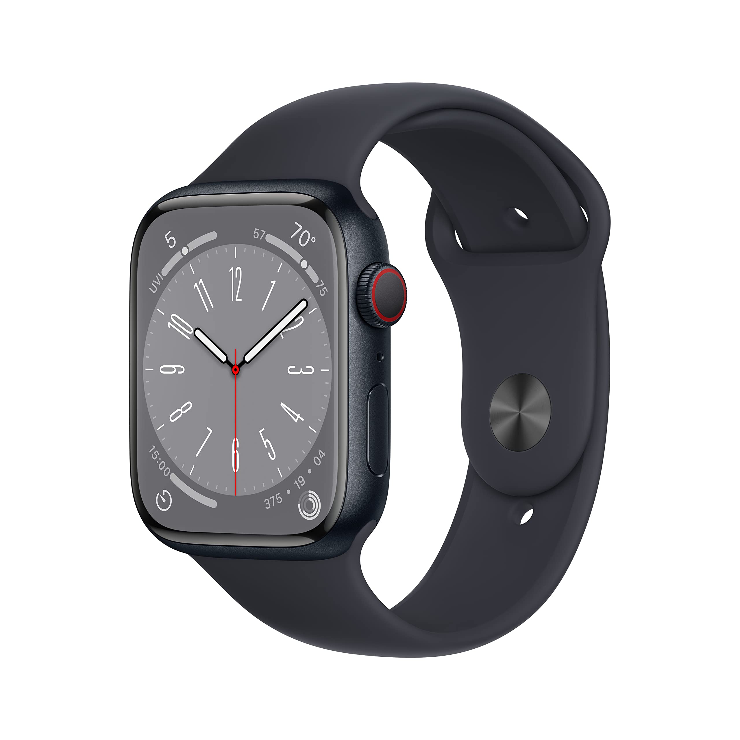 Apple Watch Series 8 [GPS, 45mm] - Midnight Aluminum Case with Midnight Sport Band, M/L (Renewed)