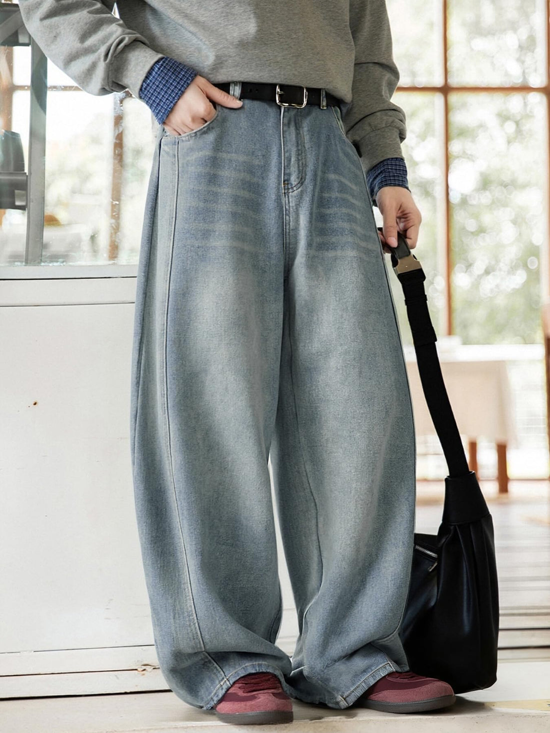 Baggy Hip Hop Jeans for Men Wide Leg Skater Denim Pants Casual Loose Fit Long Trousers