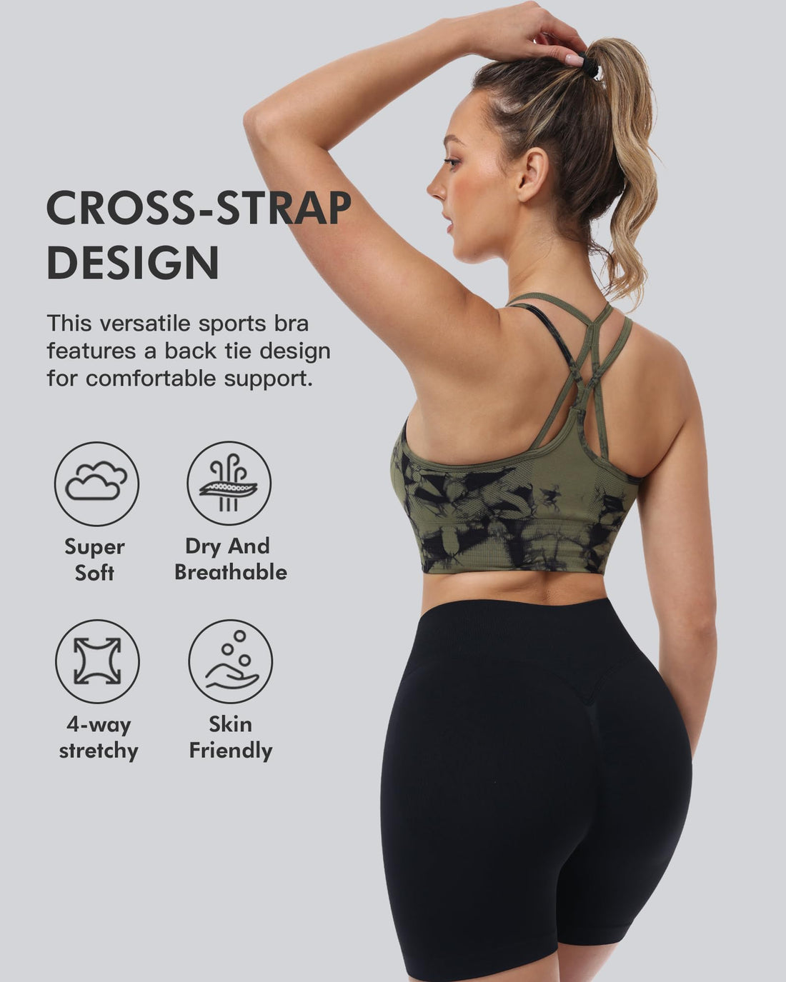 CHRLEISURE Sports Bras for Women, 4 Packs Padded High Support Workout Yoga Seamless Criss-Cross Racerback Bras