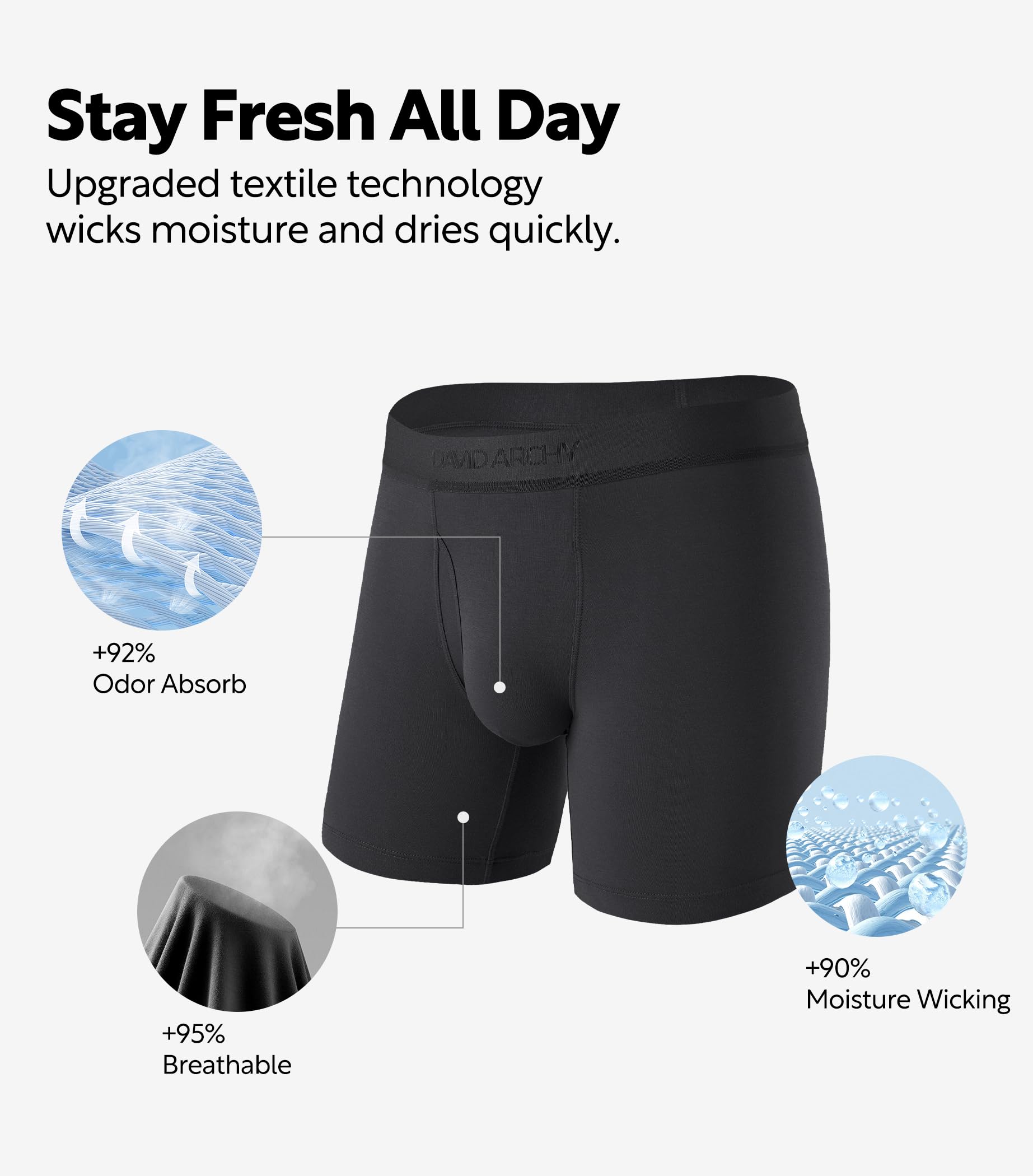DAVID ARCHY Mens Underwear Breathable Silky Soft Modal Boxer Briefs for Men Pack 4, Wide Waistband No Ride Up