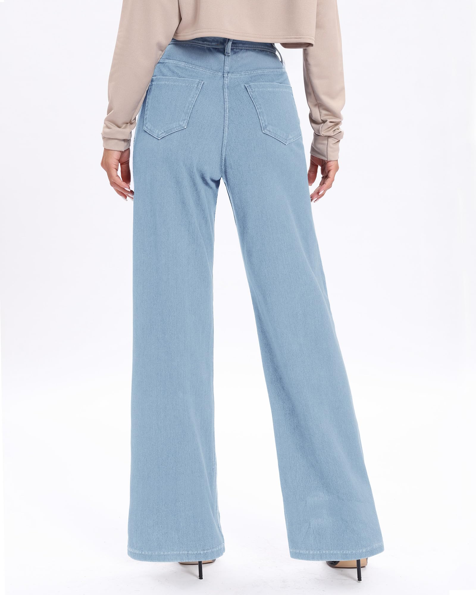 Pull On Jeans for Women Wide Leg High Waisted Stretch Baggy Jeans Casual Trendy Straight Denim Pants (with Plus Size)