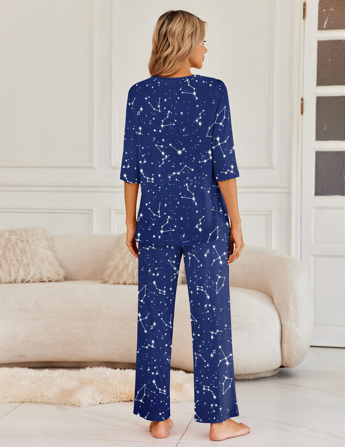 Ekouaer Womens Pajamas Set 2 Piece 3/4 Sleeve Tops Long Pants Pj Set