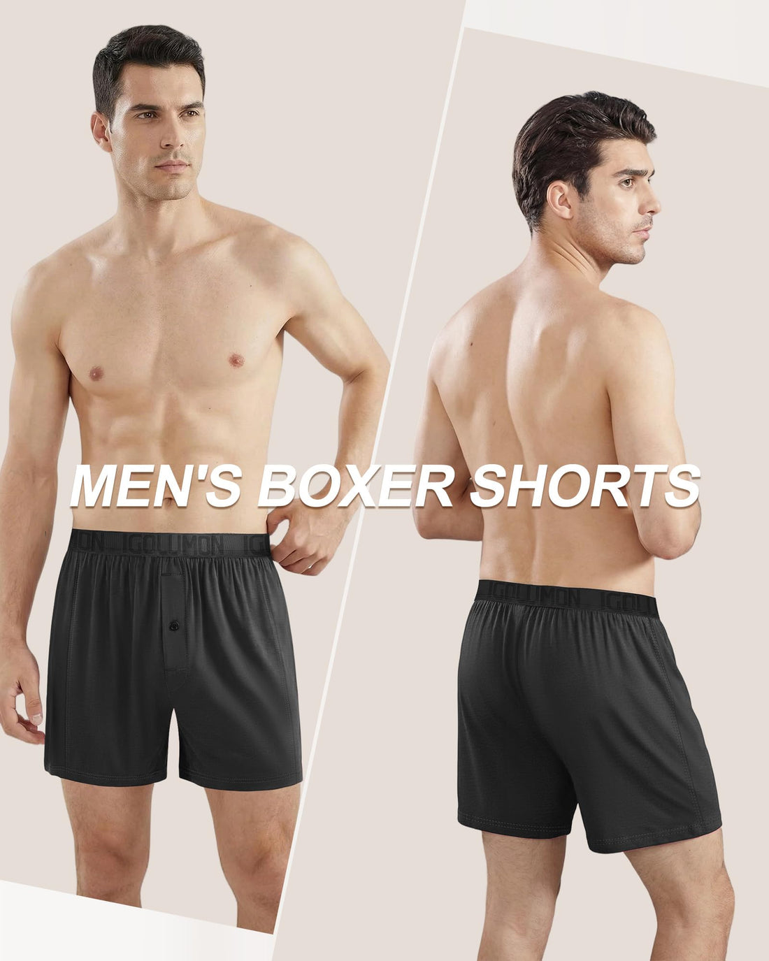 IGOLUMON Mens Boxer Shorts Underwear Soft Breathable Bamboo Rayon Boxers for Men Relaxed Fit Boxers with Button Fly 5 Pack