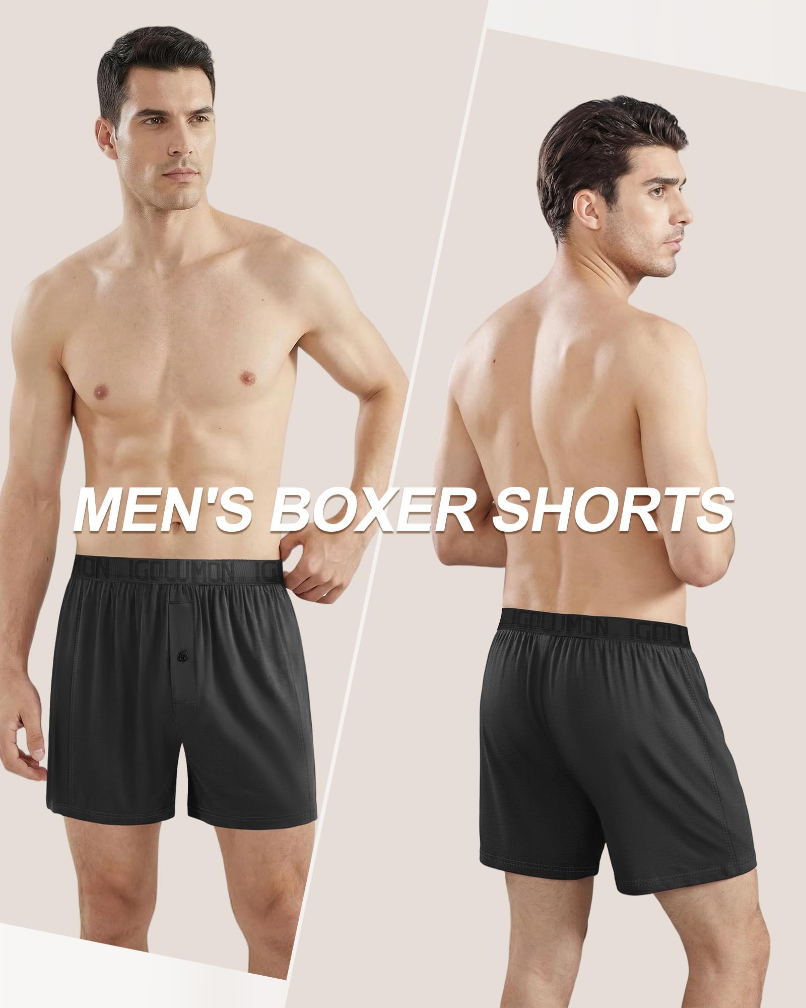 IGOLUMON Mens Boxer Shorts Underwear Soft Breathable Bamboo Rayon Boxers for Men Relaxed Fit Boxers with Button Fly 5 Pack