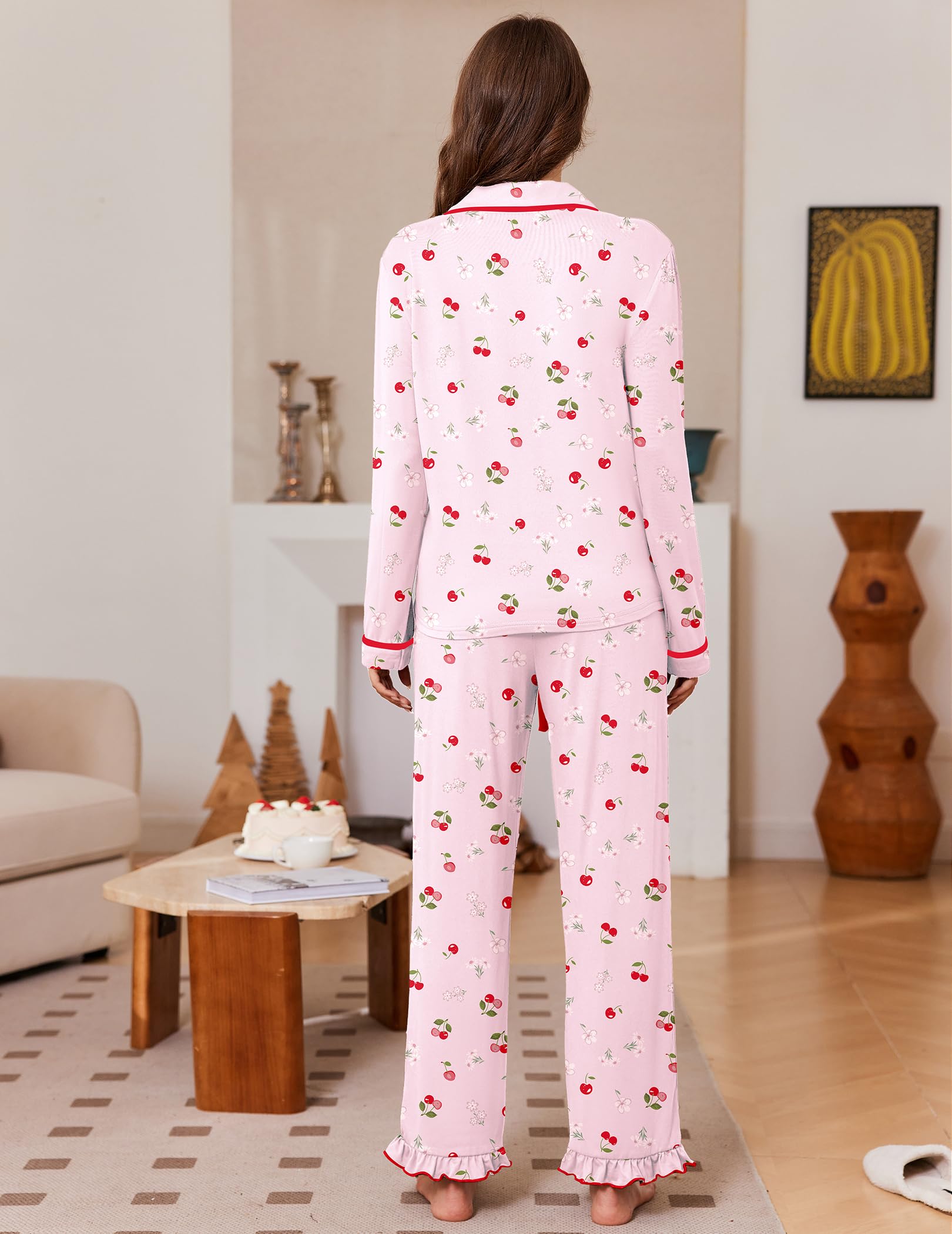 Ekouaer Womens Pajama Sets Long Sleeve Sleepwear Button Down Pjs Loungewear