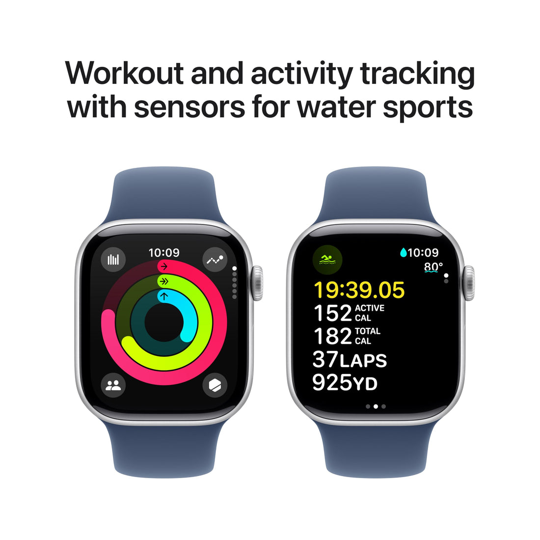 Apple Watch Series 10 [GPS 42mm case] Smartwatch with Silver Aluminum Case with Blue Cloud Sport Loop. Fitness Tracker, ECG App, Always-On Retina Display, Carbon Neutral