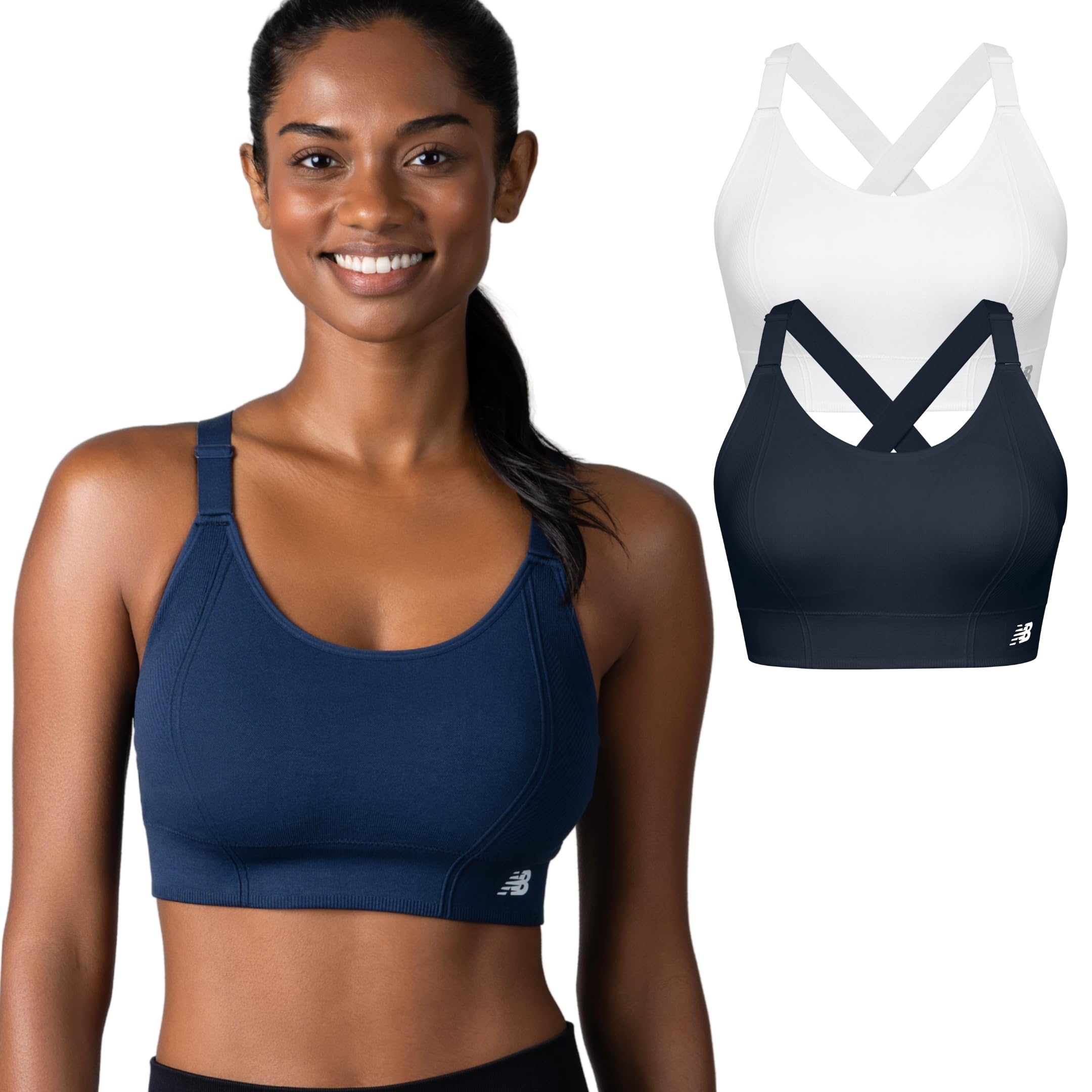 New Balance 2 Pack Sports Bras for Women, Seamless Wirefree Womens Sports Bra with Removable Pads, Athletic Wear for Workout