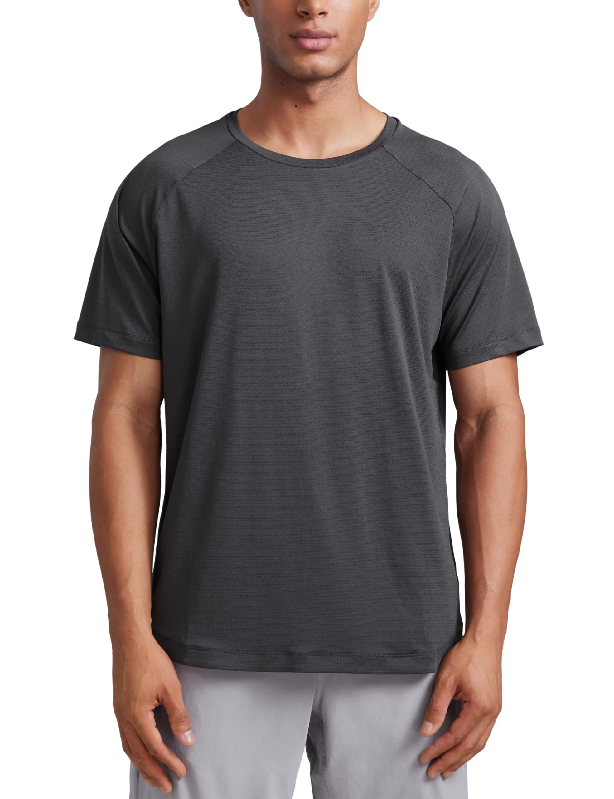 CRZ YOGA Breathable Texture Crewneck T-Shirts | Workout, Quick Dry, Lightweight, Classic Fit, Round Scallop Back, Short Sleeve Shirts for Men