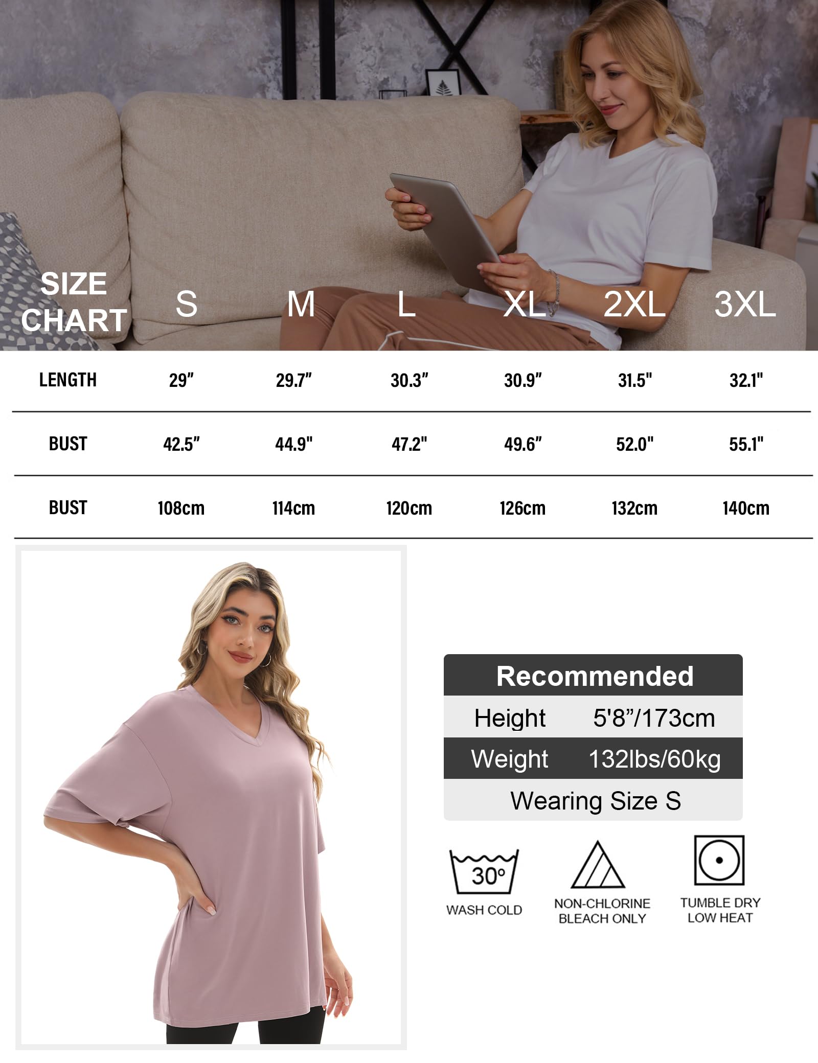 Kinglaman 4 Pack Oversized TShirts for Women Drop Shoulders Dry Fit Tops | Baggy quick dry crew neck tops, trendy oversized plus size gym & lounge tees