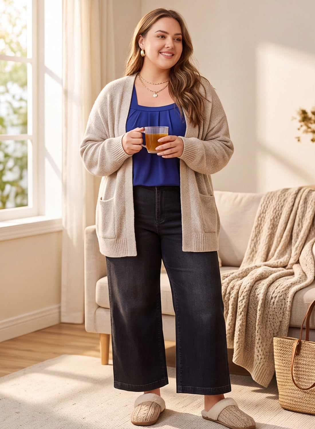 Eytino Plus Size Wide Leg Jeans for Women Elastic High Waisted Stretchy Relaxed Fit Denim Pants with Pockets(1X-5X)