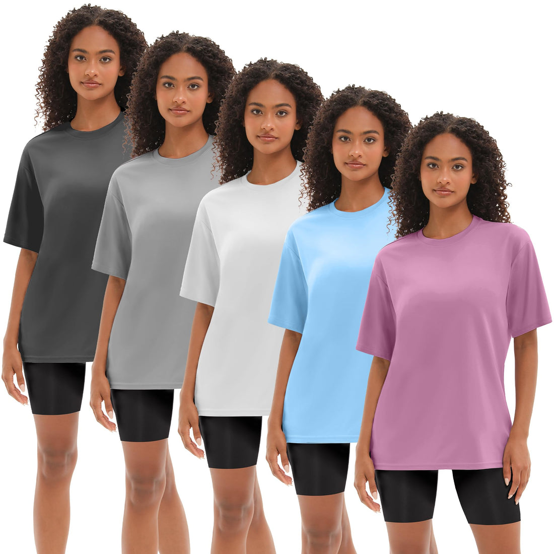 Kinglaman 5 Pack Workout Oversized T Shirts for Women, Short Sleeve Plus Size Baggy Dry Fit Athletic Gym Shirts Tops Tees