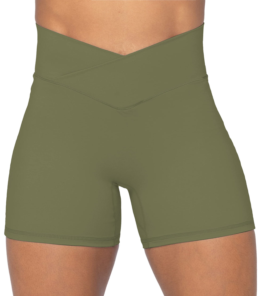 Sunzel Crossover Biker Shorts for Women, No Front Seam V High Waist Yoga Workout Gym Shorts with Tummy Control | 4 Or 6-Inch Inseam, High Waisted, Tummy Control, Crossover Waist, Buttery Soft, No Front Seam, Squat Proof, Compression