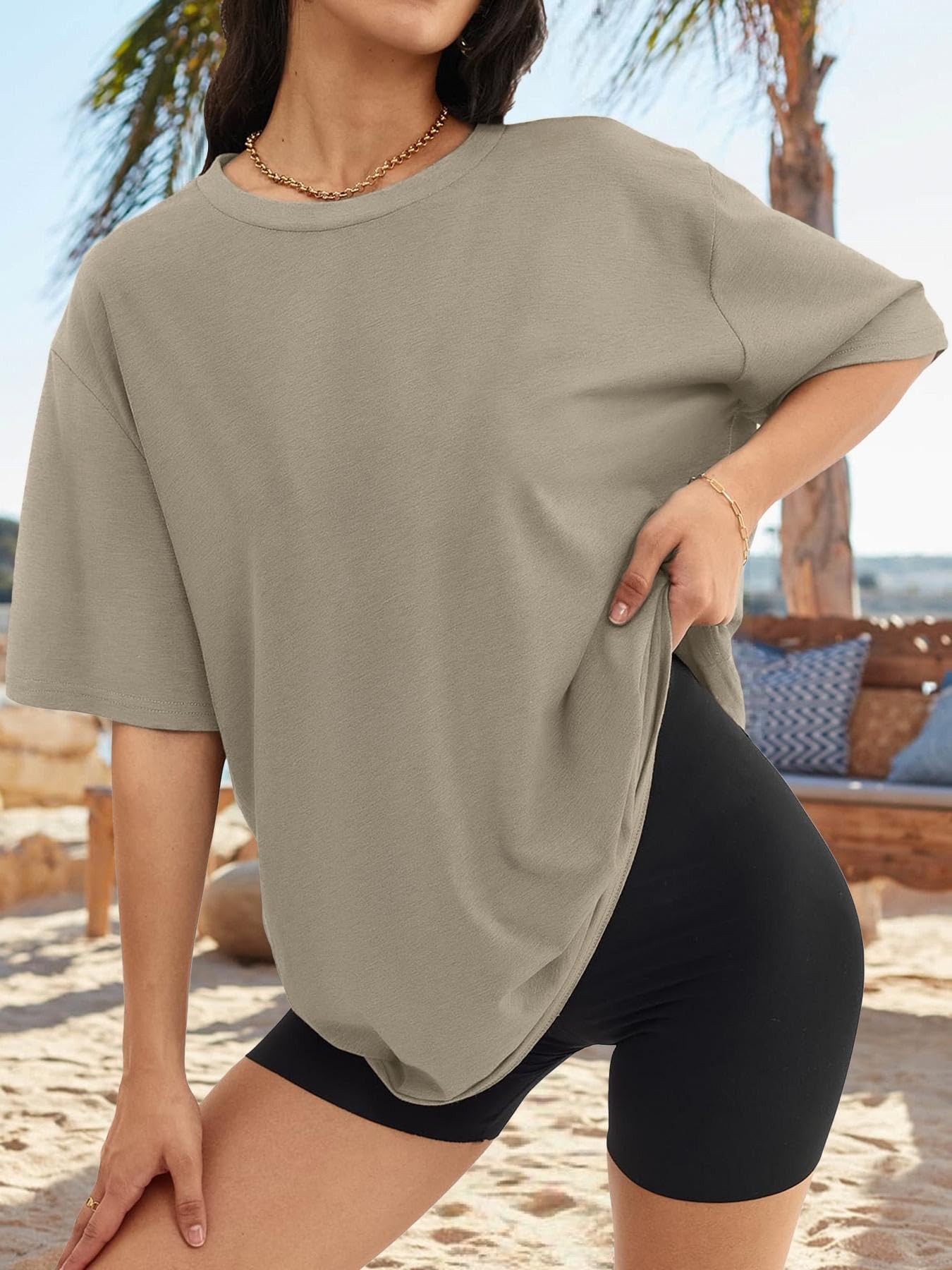 Womens Oversized Summer T Shirts Short Sleeve Fashion Casual Beach Vacation Clothes Plus Size Gym Workout Tee Tops
