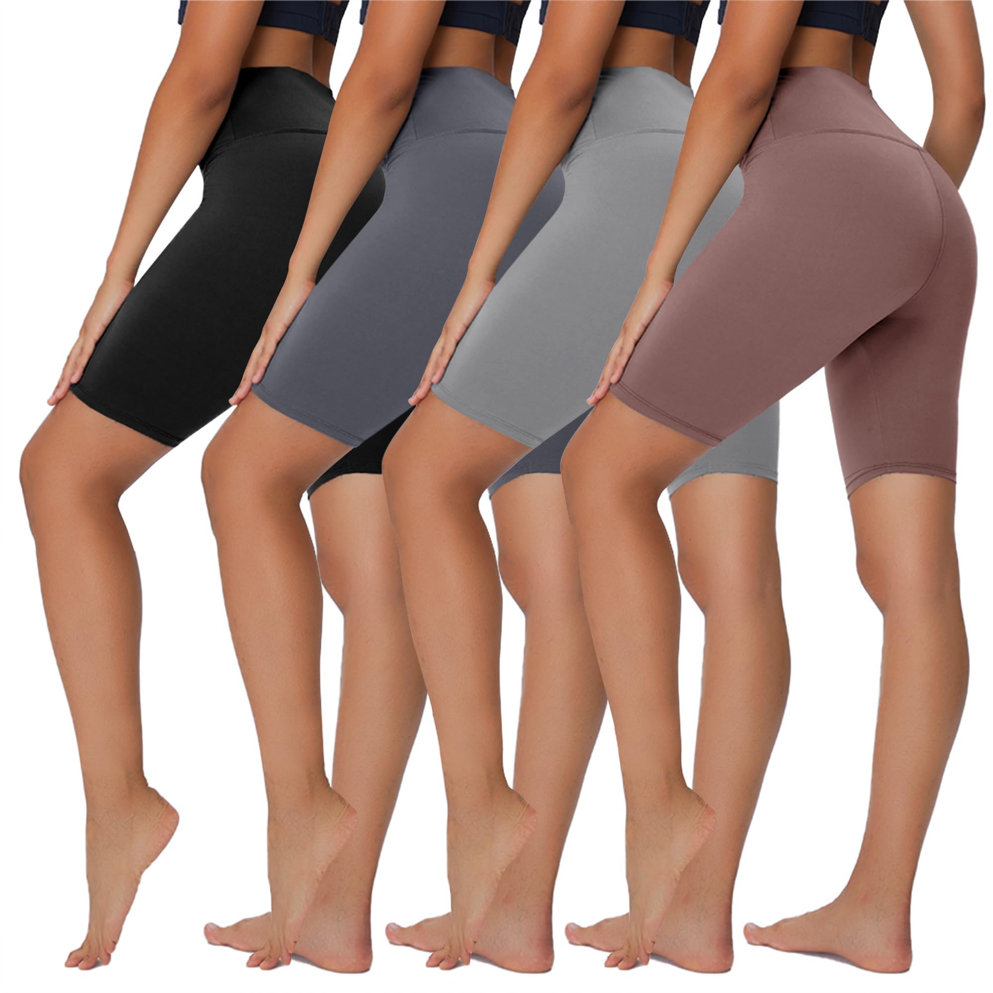 Sundwudu 4 Pack Biker Shorts for Women - 8”/3”/5” High Waist Tummy Control Summer Workout Shorts for Running Yoga Athletic