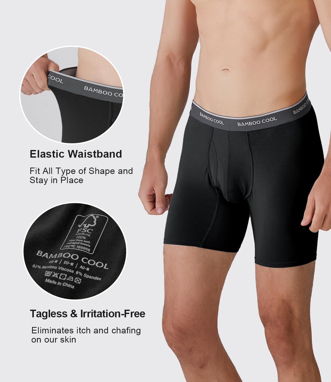 BAMBOO COOL Men's Underwear Boxer Briefs Soft Breathable Underwear (4 or 7 Pack)