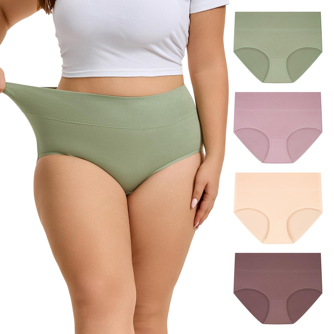 INNERSY Women's Plus Size XL-6XL Cotton Underwear High Waisted Briefs Panties 4-Pack