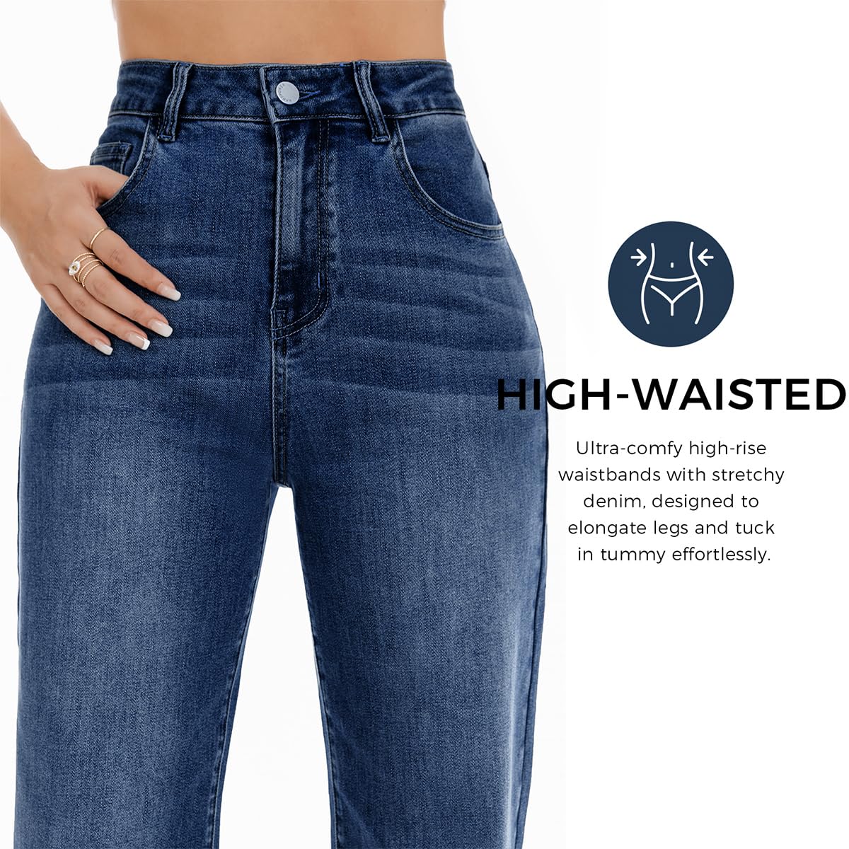 Women's Wide Leg Jeans High Waisted Baggy Straight Leg Loose Stretchy Casual Denim Pants