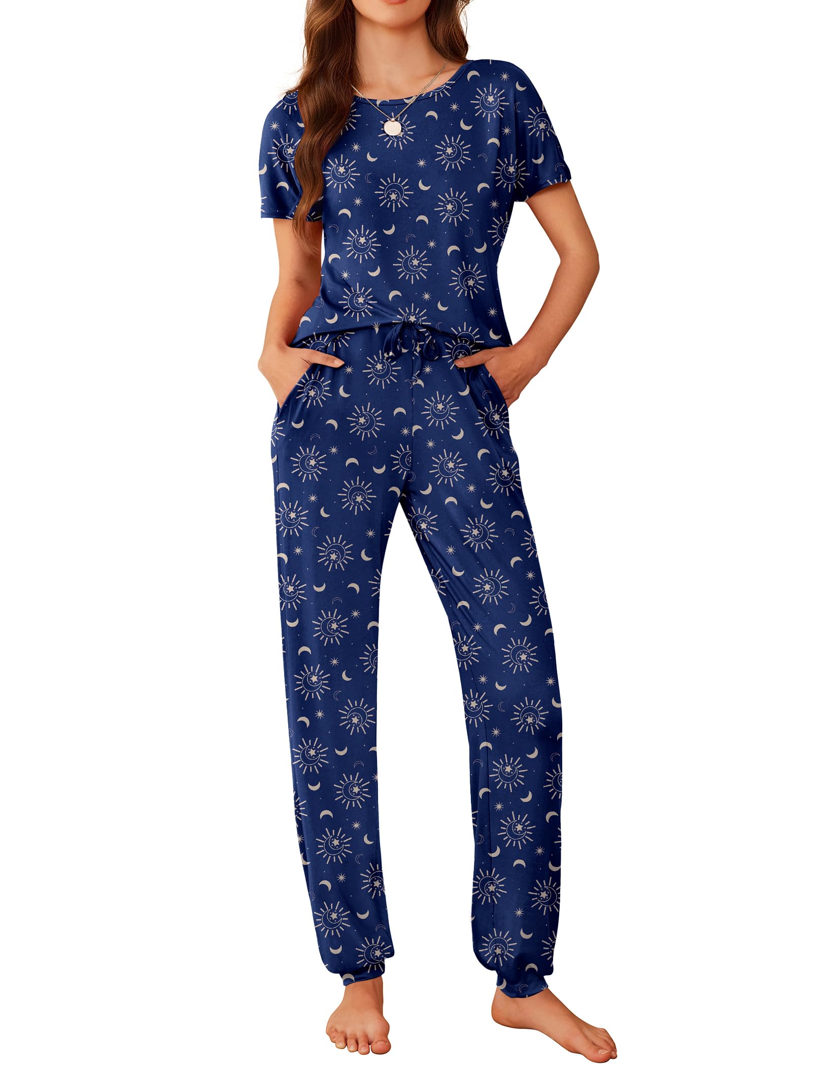 Ekouaer Pajamas for Womens Set Soft 2 Piece Loungewear with Jogger Pants