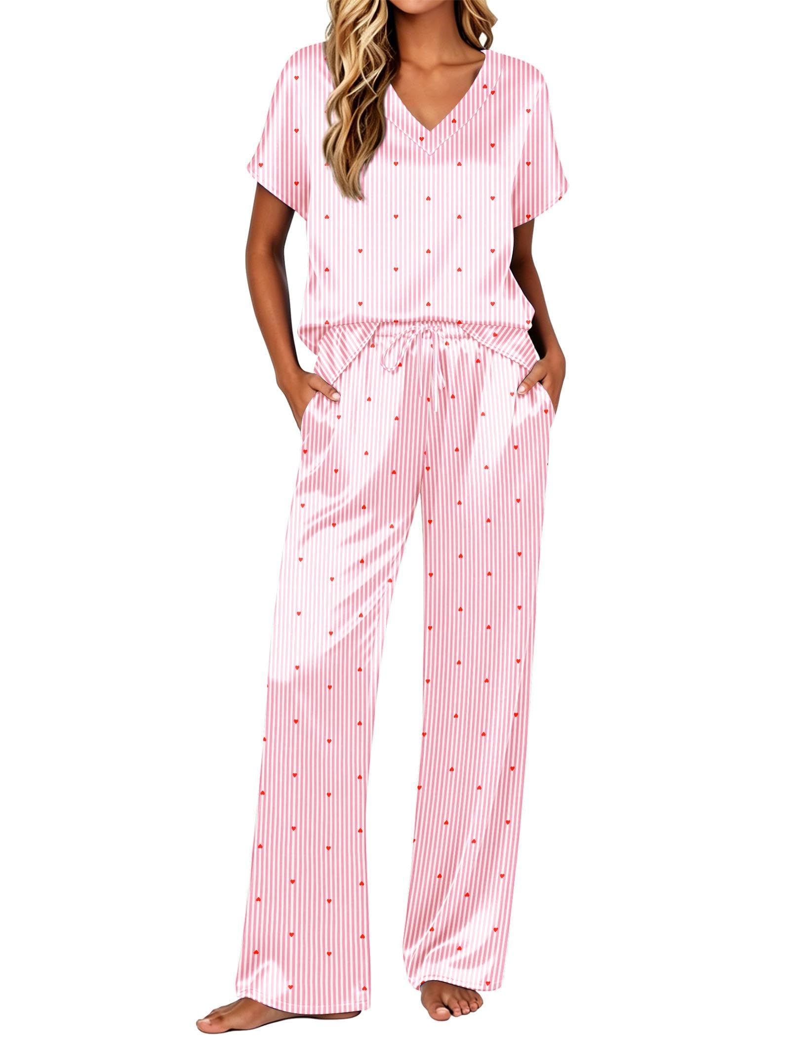 Ekouaer Womens Silk Pajamas Set 2 Piece Satin Pjs Cap Sleeve Loungewear