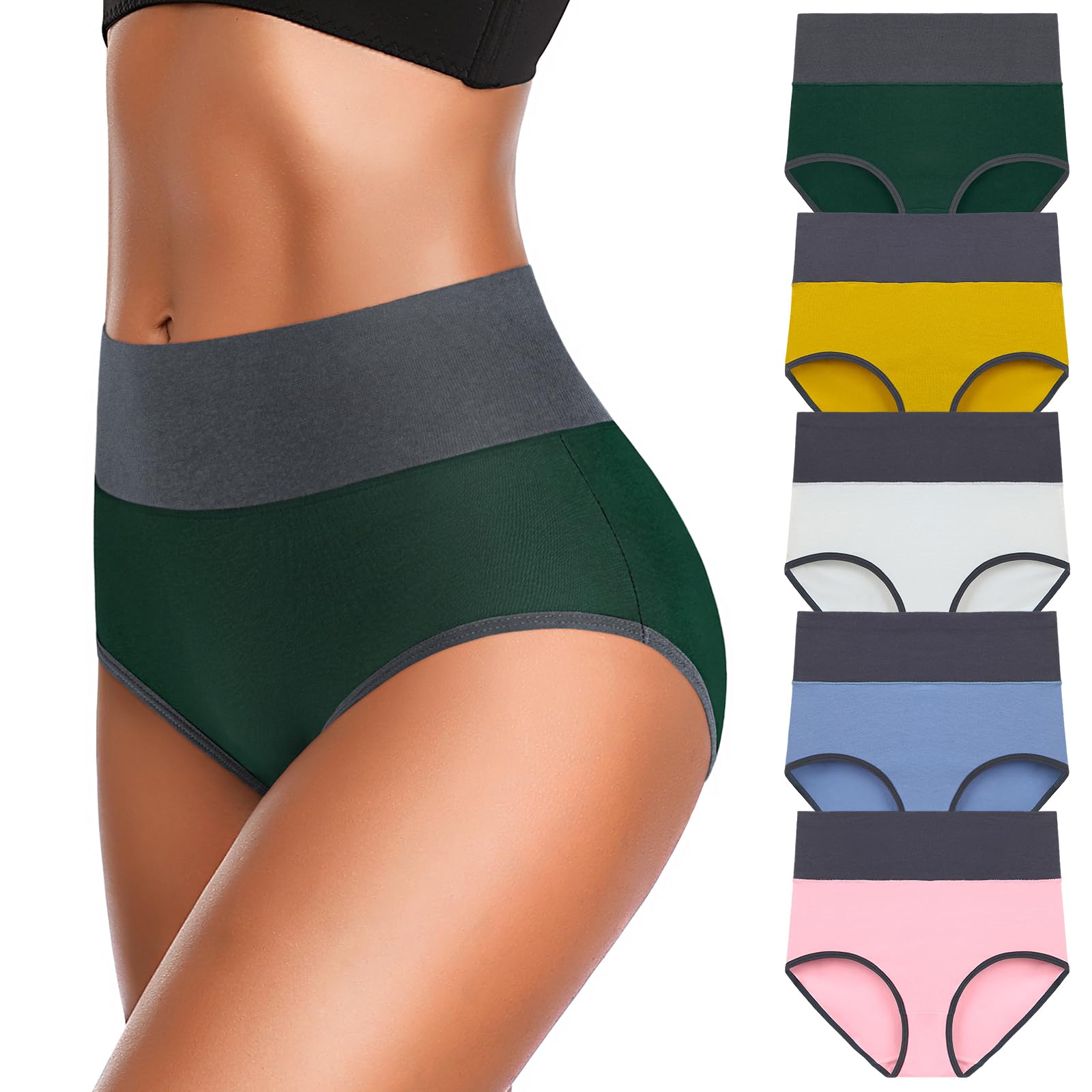 Eiggam Underwear for Women Cotton High Waist Panties Full Coverage Briefs Soft Strech Ladies Breathable Panties-Multi Pack