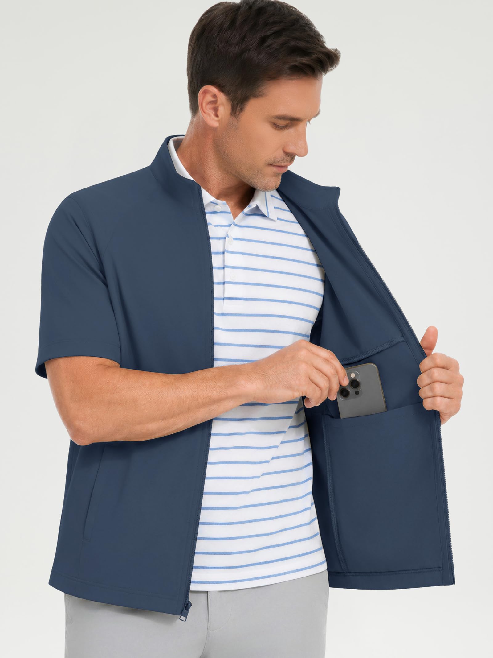 M MAELREG Short Sleeve Golf Jackets for Men with Full Zipper Lightweight UPF50+ Hiking Vests For Men with Button Pockets