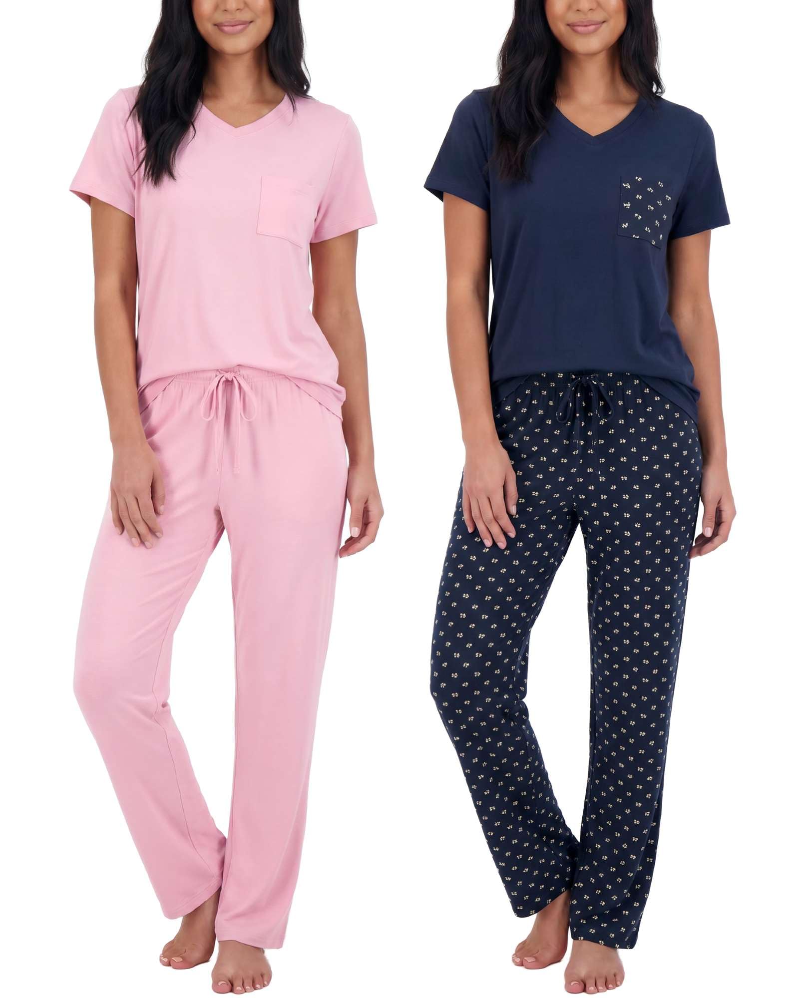 2 Pack Women's Pajama Sets Short Sleeve Sleepwear Comfy Cute Loungewear PJ