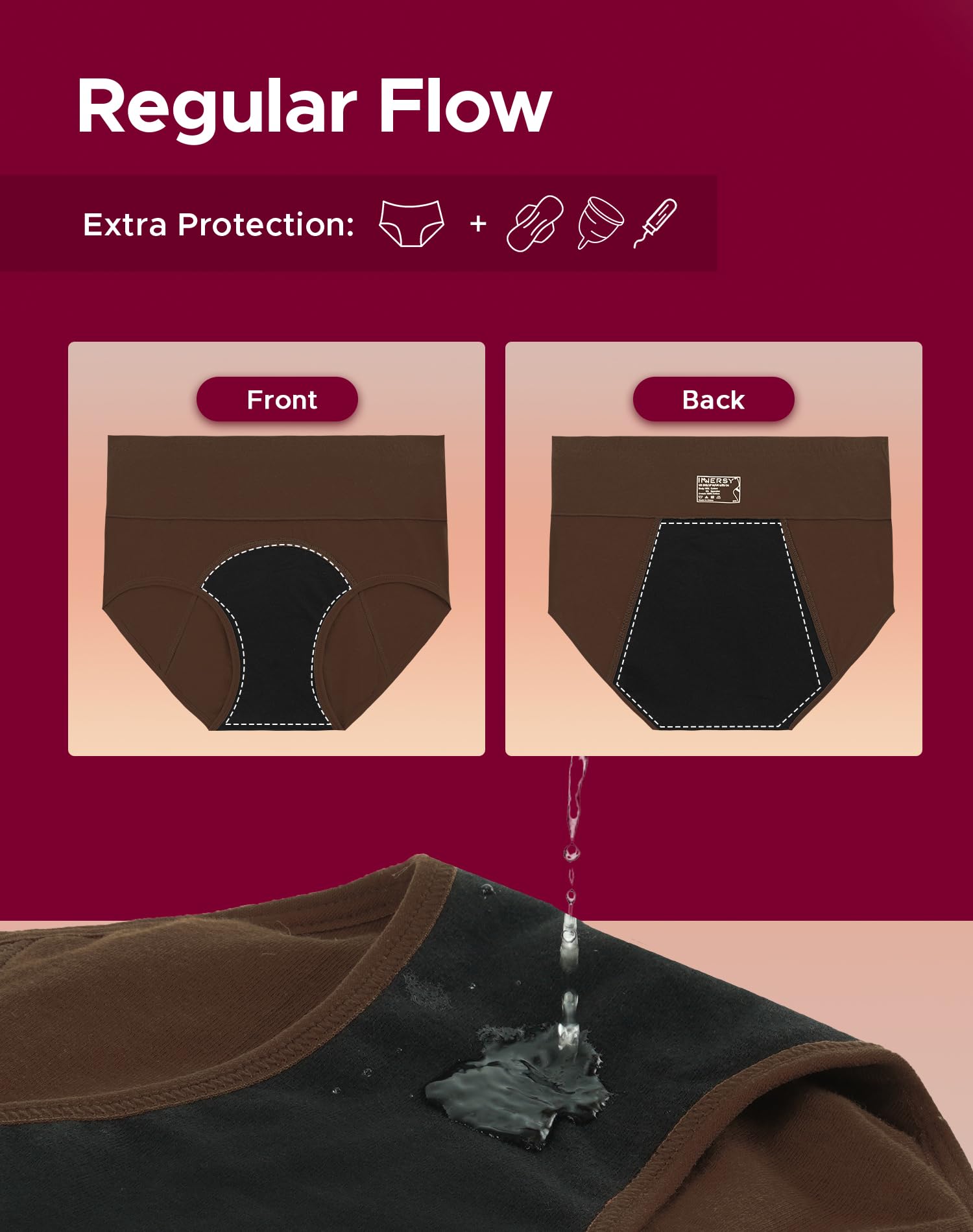 INNERSY Period Underwear for Women High Waisted Leak-Proof Postpartum Menstrual Panties 3-Pack