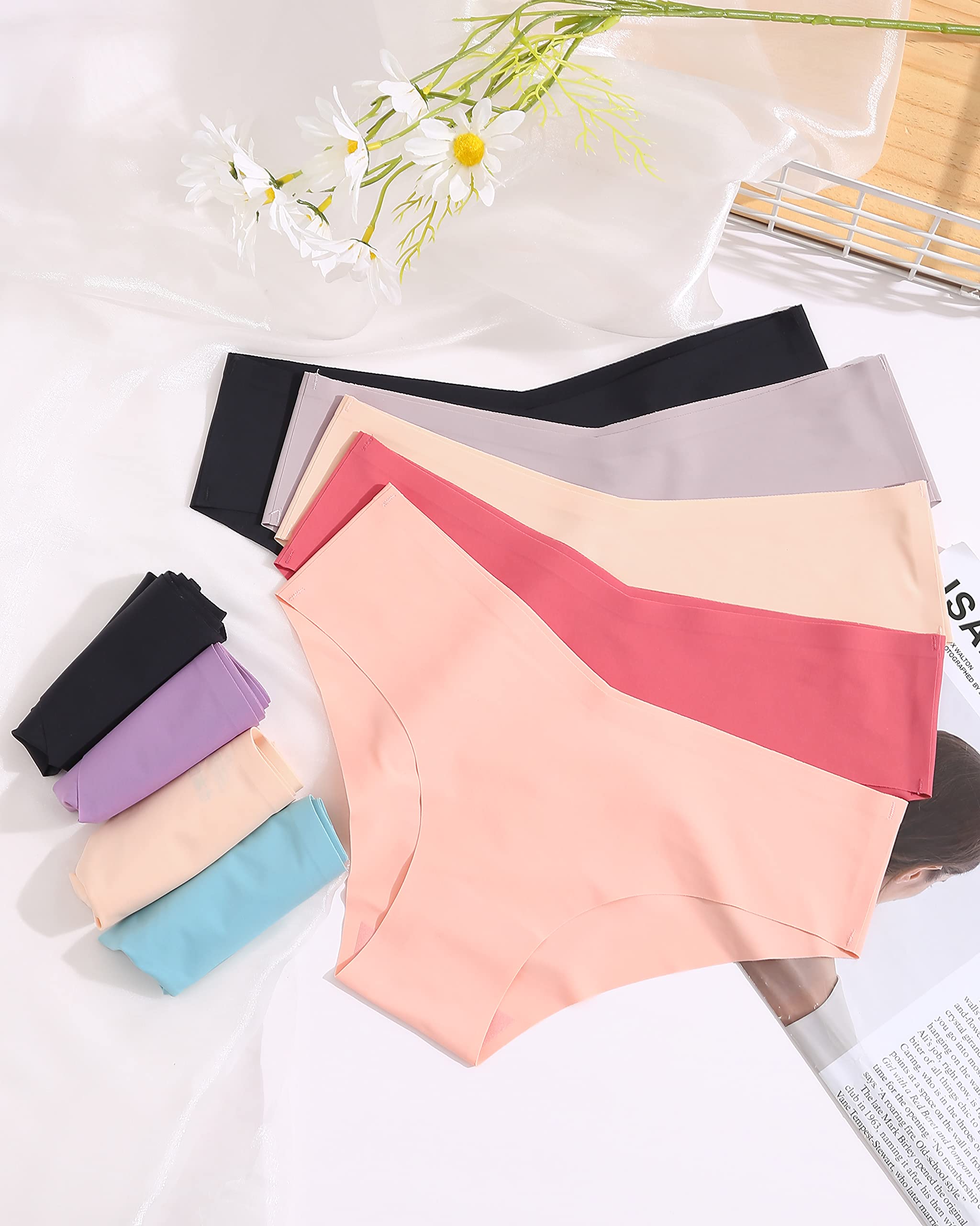 Women’s Seamless Bikini Panties Soft Stretch Invisibles Briefs No Show Hipster Underwear cheeky 9 pack XS-L