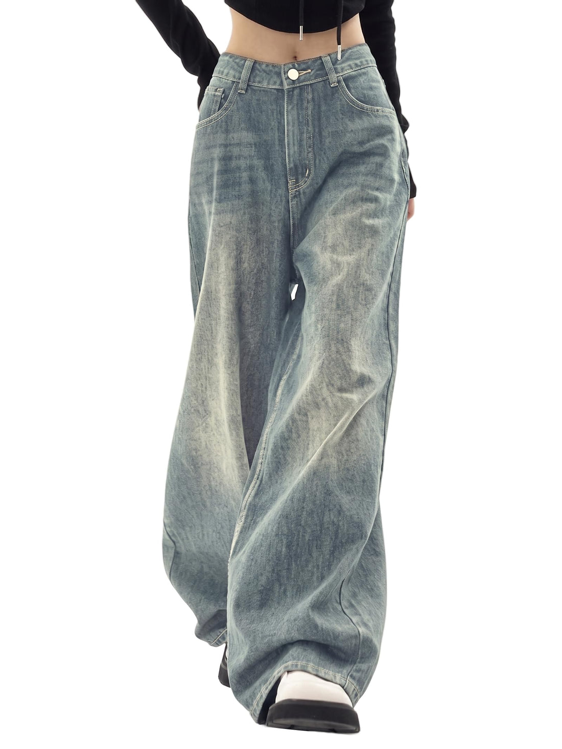 EMMIOL Women Baggy Jeans High Waist Boyfriend Streetwear Vintage Jeans Wide Leg Denim Pants