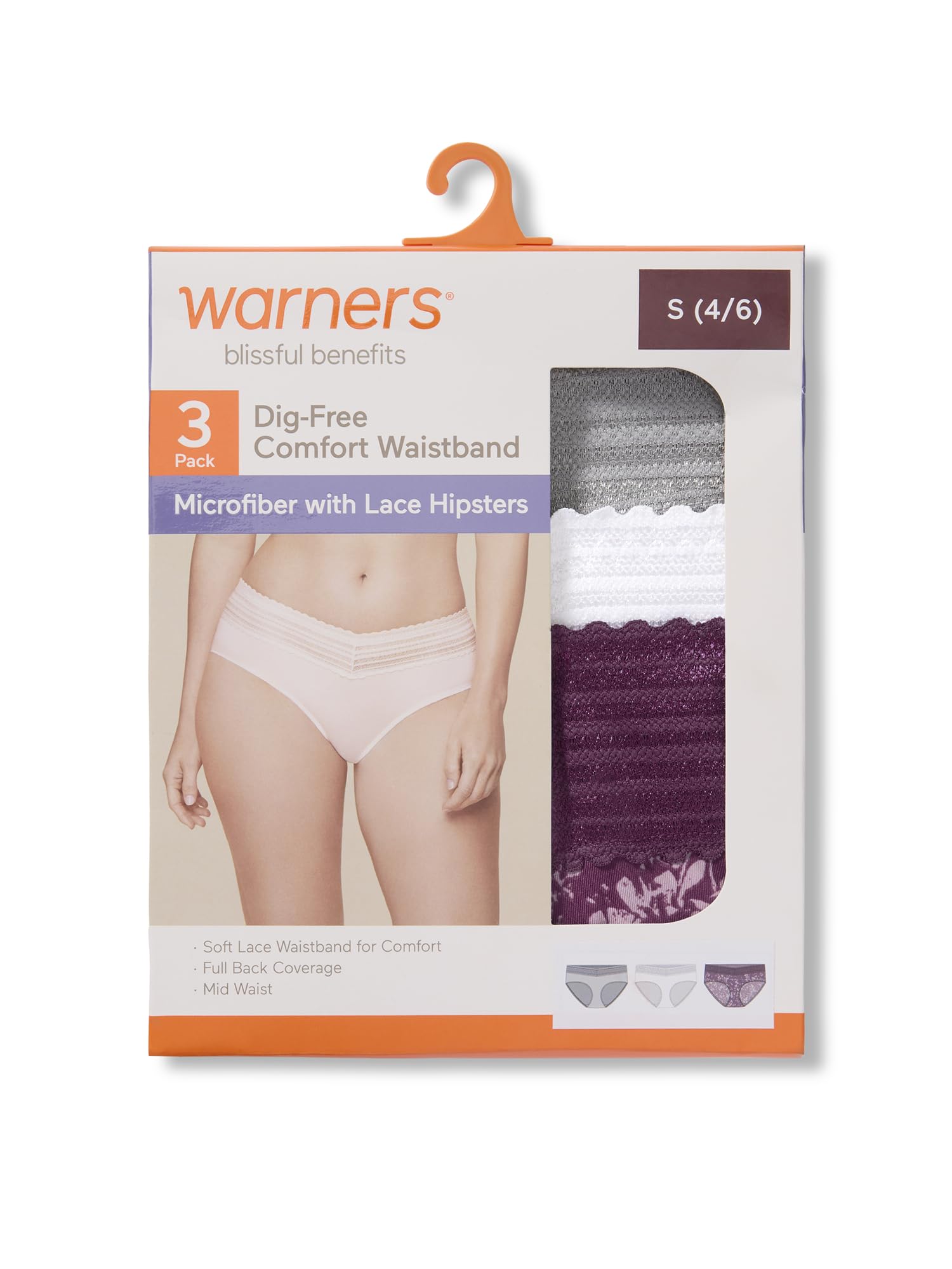 Warner's Women's Blissful Benefits Women's Dig-free Microfiber Lace Hipster 3-pack
