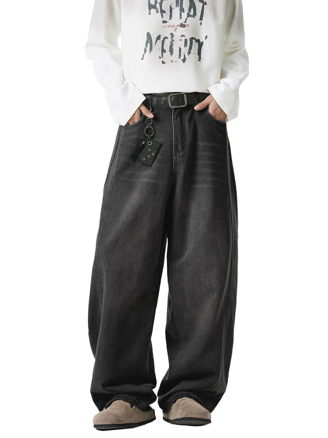 Baggy Hip Hop Jeans for Men Wide Leg Skater Denim Pants Casual Loose Fit Long Trousers