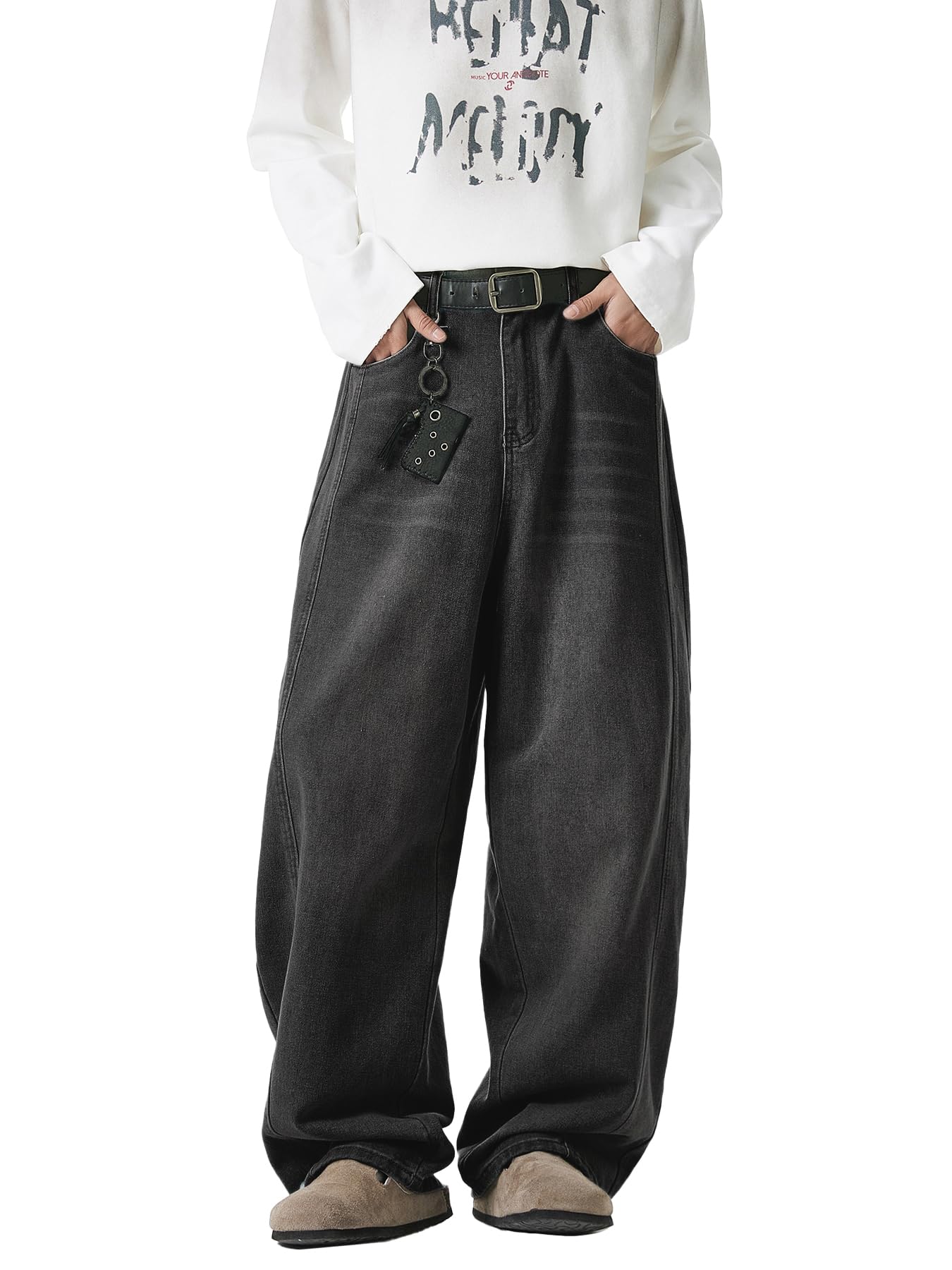 Baggy Hip Hop Jeans for Men Wide Leg Skater Denim Pants Casual Loose Fit Long Trousers