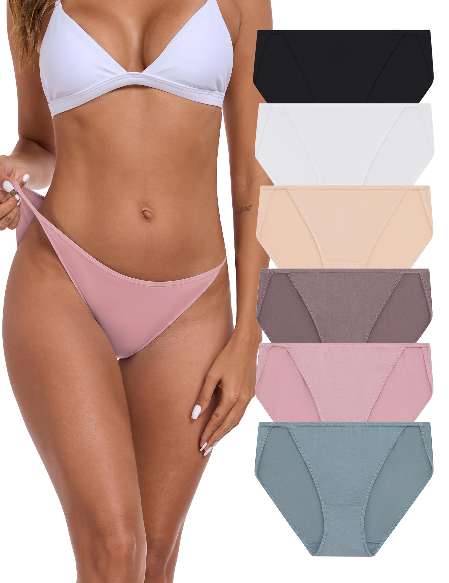 ANLIQI Women’s High Cut String Bikini Underwear Soft Modal Low Rise No Show Panties Plus Size Bikini Panties Multi Pack