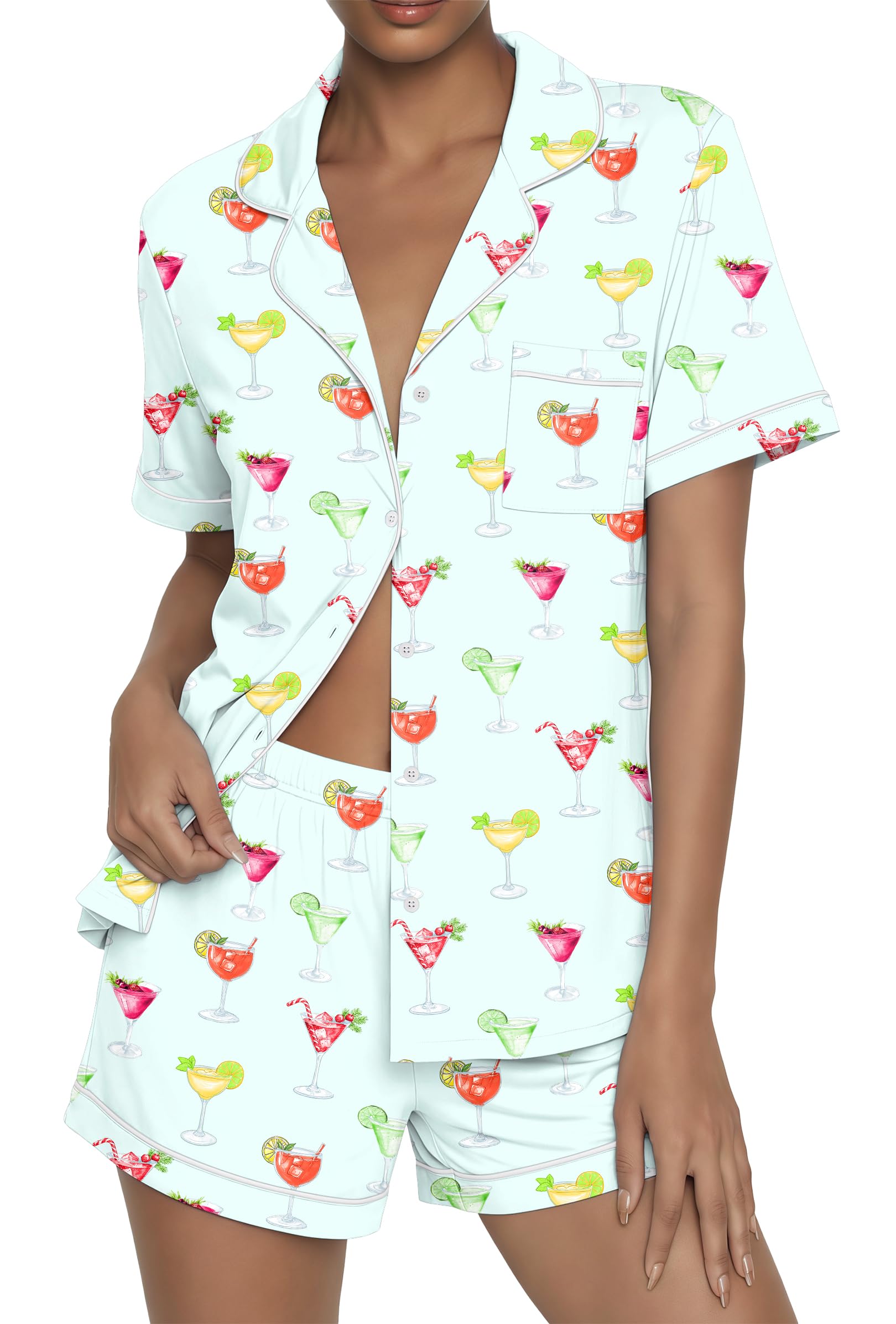 Ekouaer Womens Pajama Sets Button Up Pjs 2 Piece Short Sleeve Sleepwear