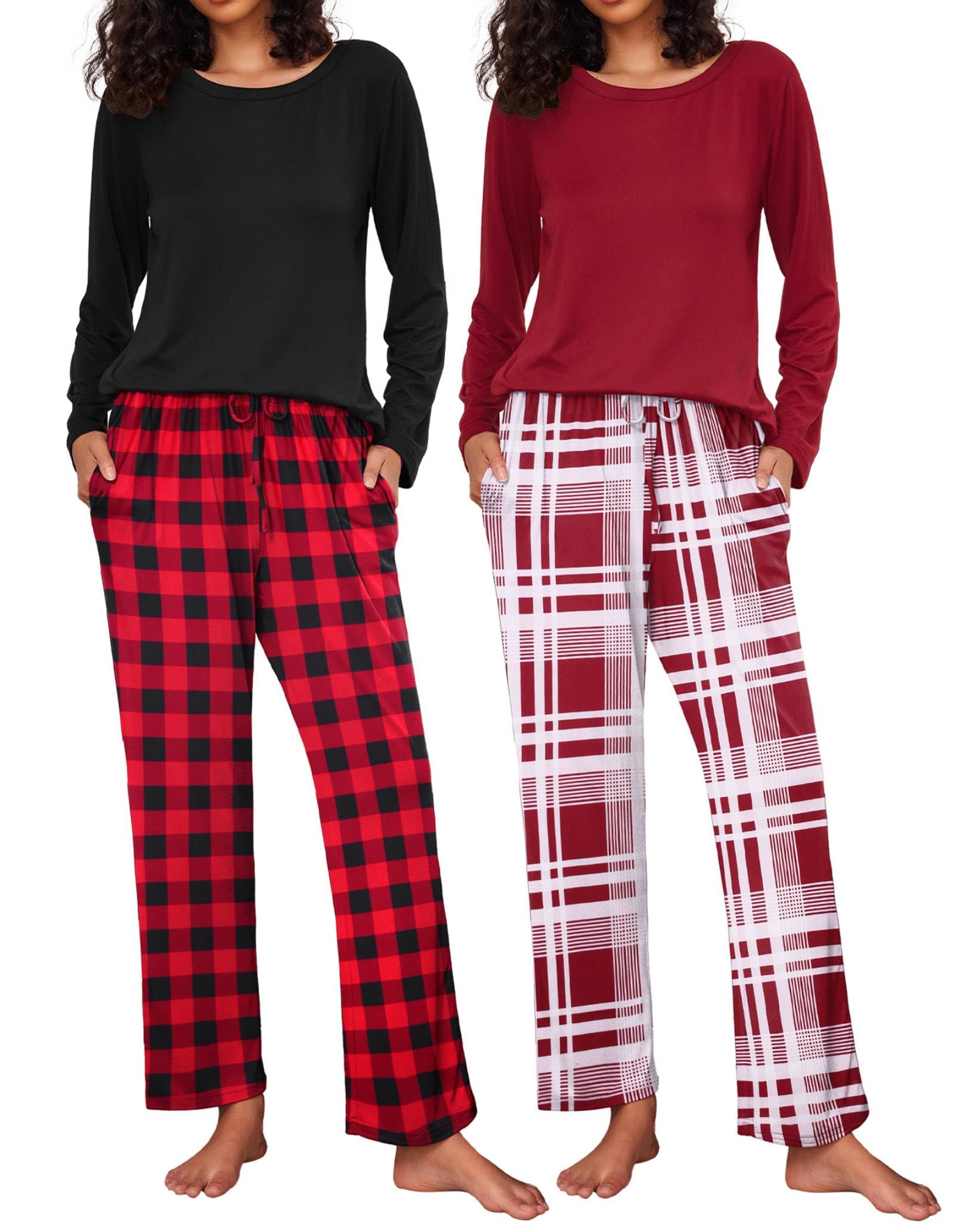 Ekouaer Women's 2 Pack Pajama Sets Long Sleeve Lounge Set Soft Comfy Pjs