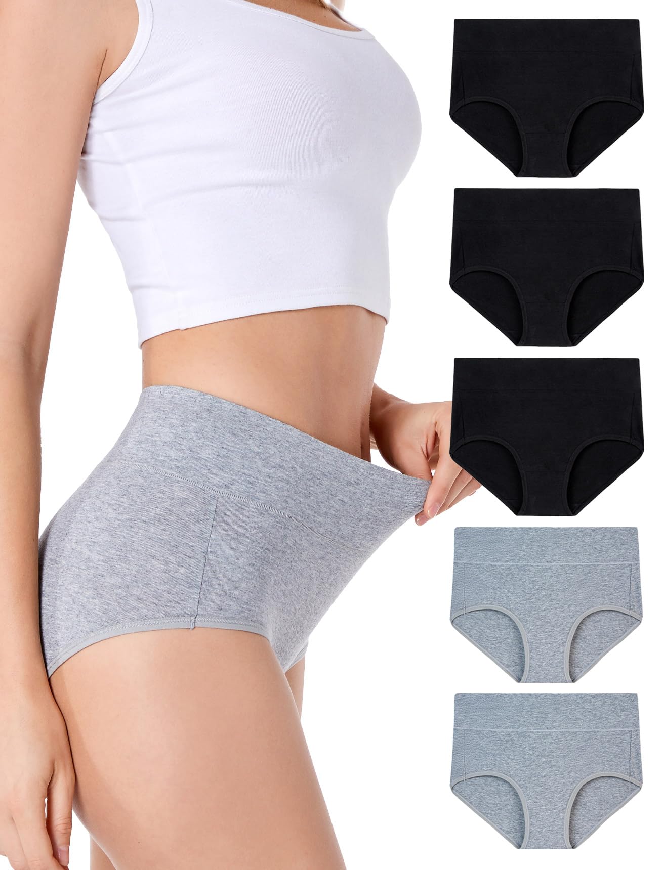 HAVVIS Women's Briefs Underwear Cotton High Waist Tummy Control Panties Rose Jacquard Ladies Panty Multipack