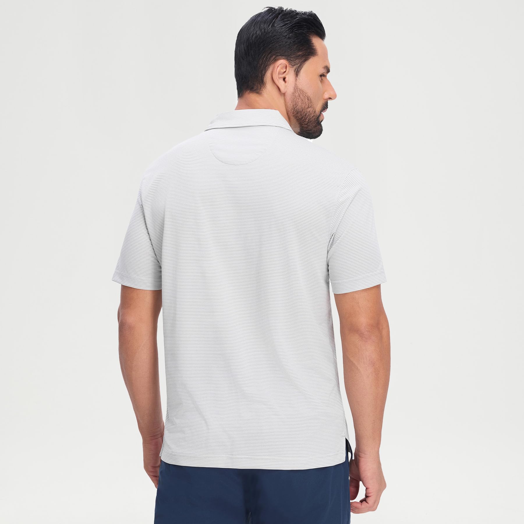 M MAELREG Men's Jacquard Stripe Golf Shirts Quick Dry Performance Short Sleeve Moisture Wicking Polo Shirt for Men