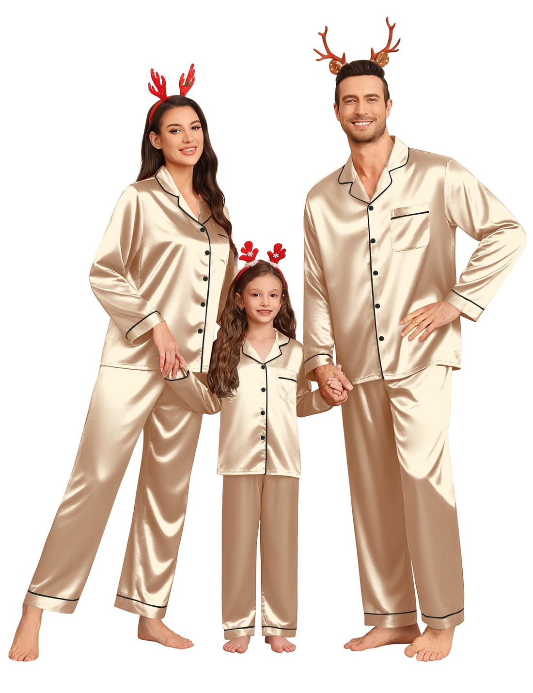 SWOMOG Family Matching Pajamas Set Silk Satin Button Down Sleepwear Long Sleeve Nightwear 2 Pcs Pj Set S-XXL